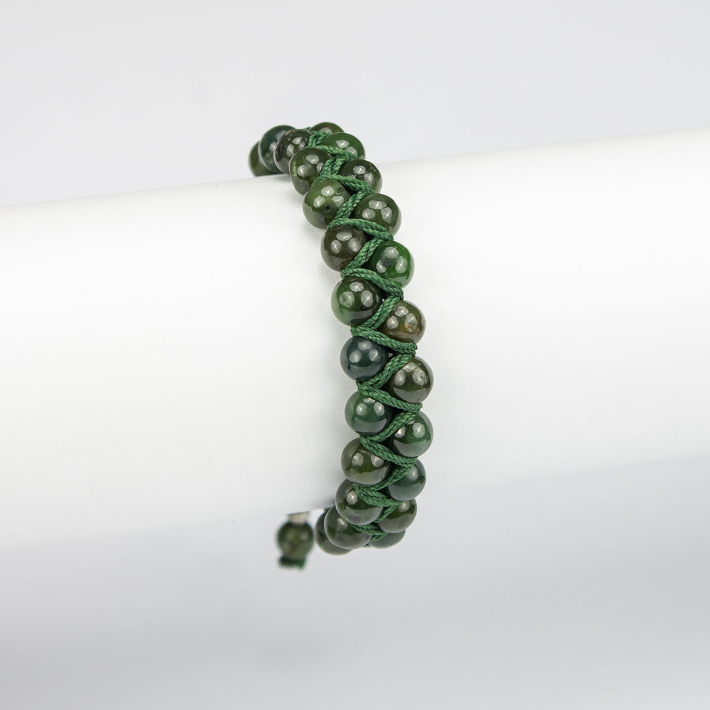 Natural Nephrite Jade Woven Bracelet – Handmade Afghan Gemstone Beaded Bracelet – Adjustable Free Size