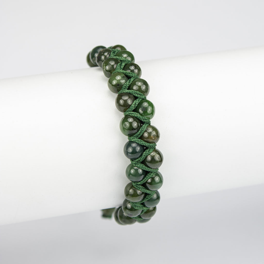 Natural Nephrite Jade Woven Bracelet – Handmade Afghan Gemstone Beaded Bracelet – Adjustable Free Size