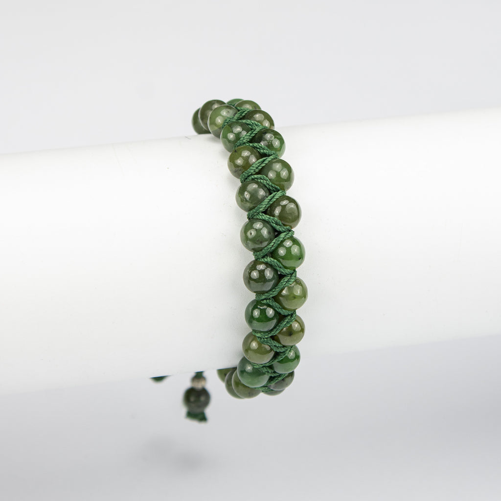 Natural Nephrite Jade Woven Bracelet – Handmade Afghan Gemstone Beaded Bracelet – Adjustable Free Size