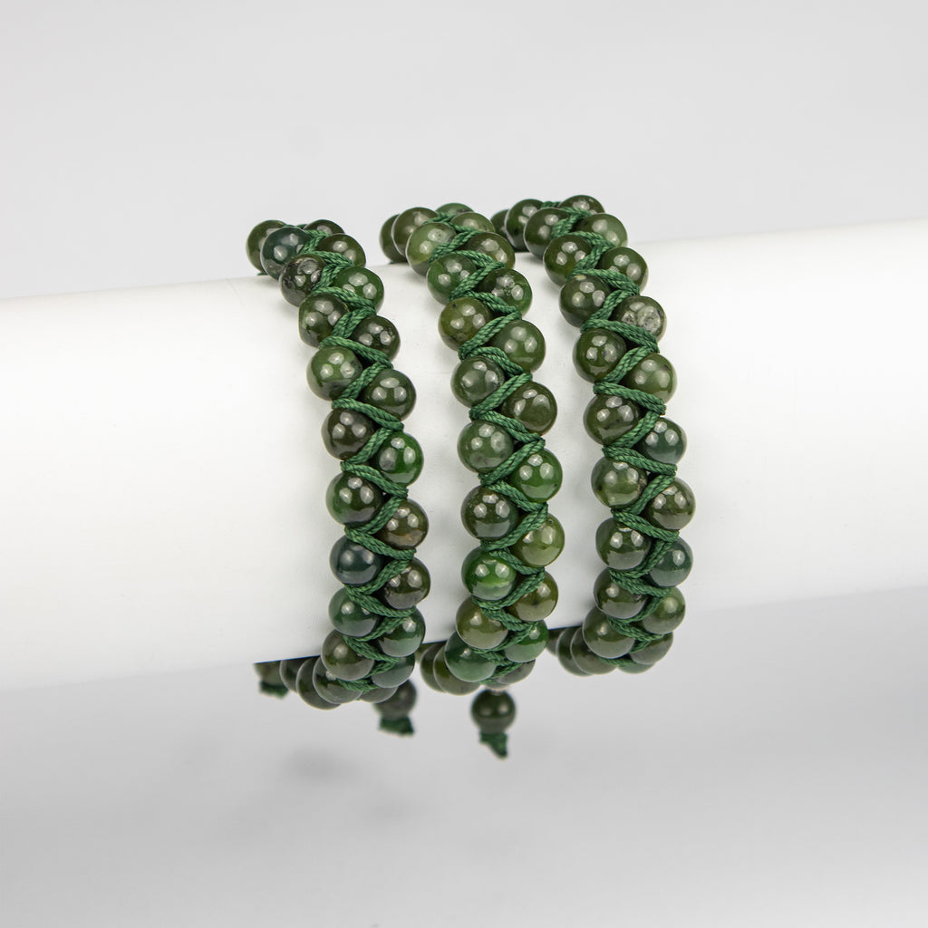 Natural Nephrite Jade Woven Bracelet – Handmade Afghan Gemstone Beaded Bracelet – Adjustable Free Size