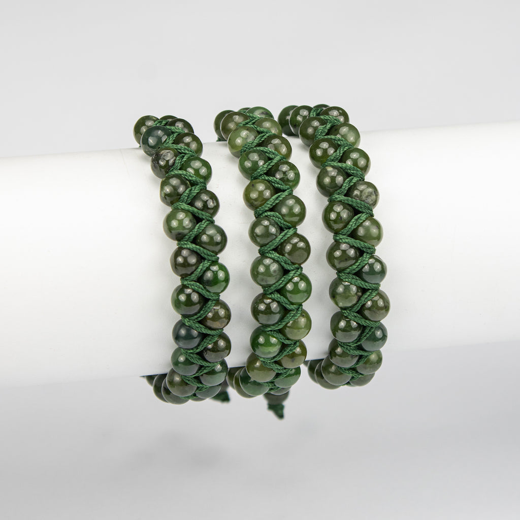 Natural Nephrite Jade Woven Bracelet – Handmade Afghan Gemstone Beaded Bracelet – Adjustable Free Size