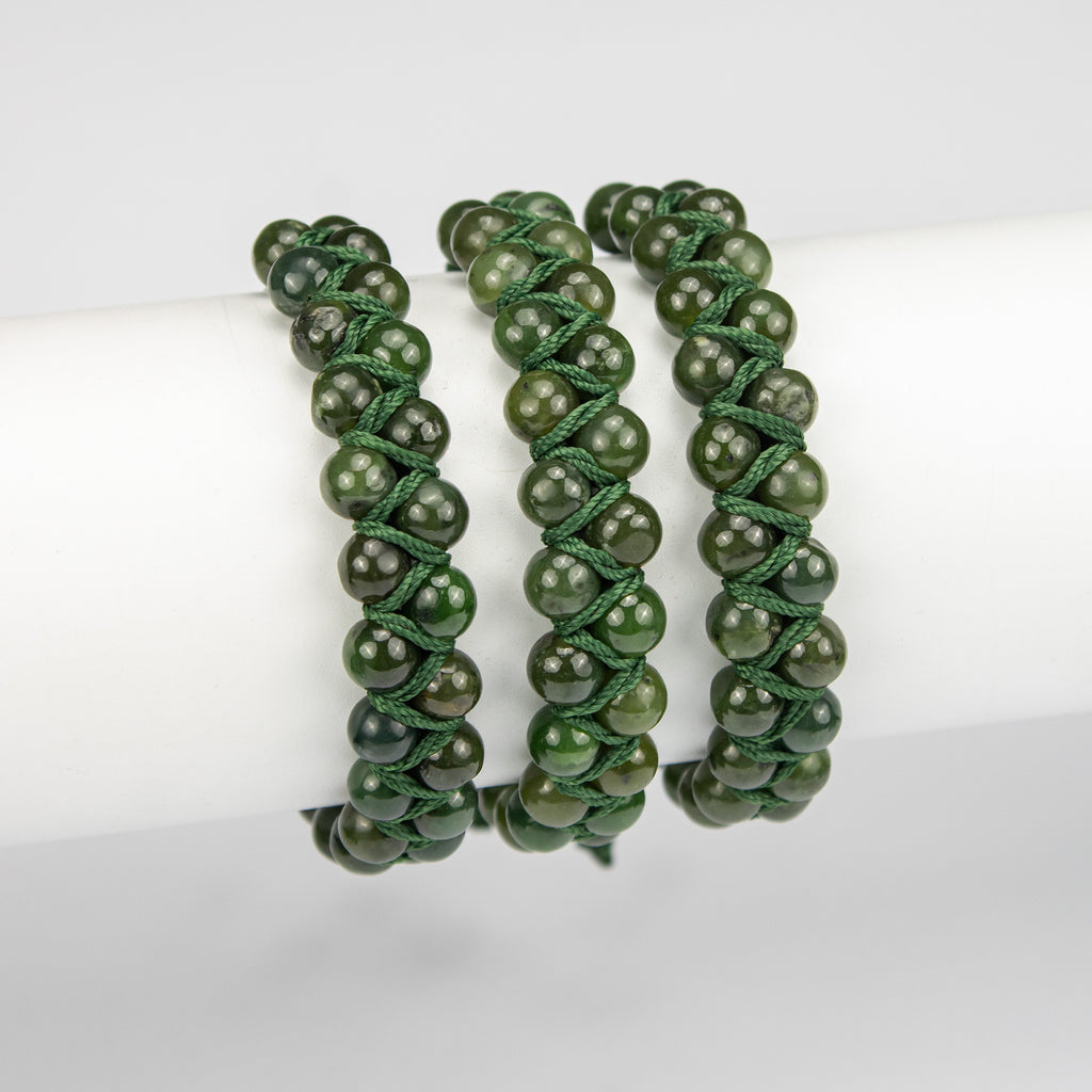 Natural Nephrite Jade Woven Bracelet – Handmade Afghan Gemstone Beaded Bracelet – Adjustable Free Size