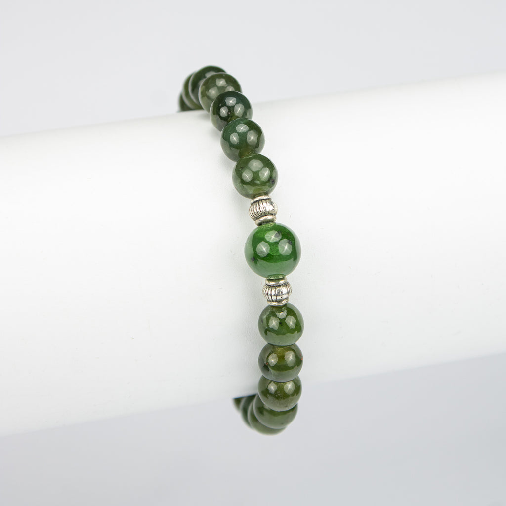 Natural Nephrite Jade Bead Bracelet – Handmade Afghan Gemstone Jewelry  – Adjustable Free Size