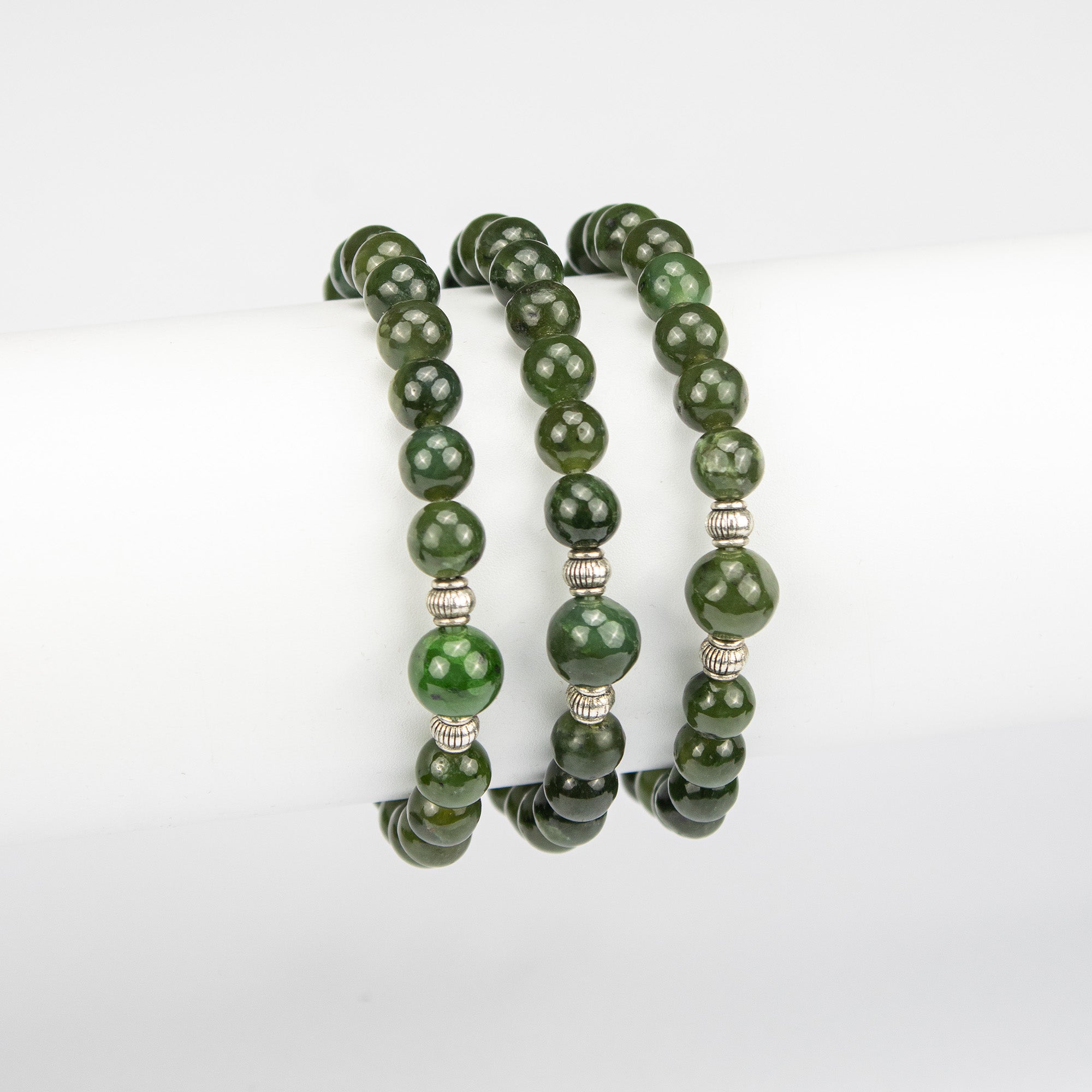 Natural Nephrite Jade Bead Bracelet – Handmade Afghan Gemstone Jewelry  – Adjustable Free Size