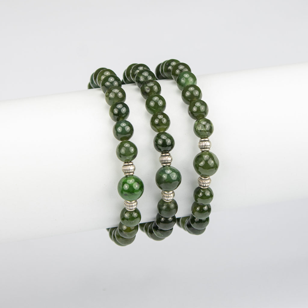 Natural Nephrite Jade Bead Bracelet – Handmade Afghan Gemstone Jewelry  – Adjustable Free Size