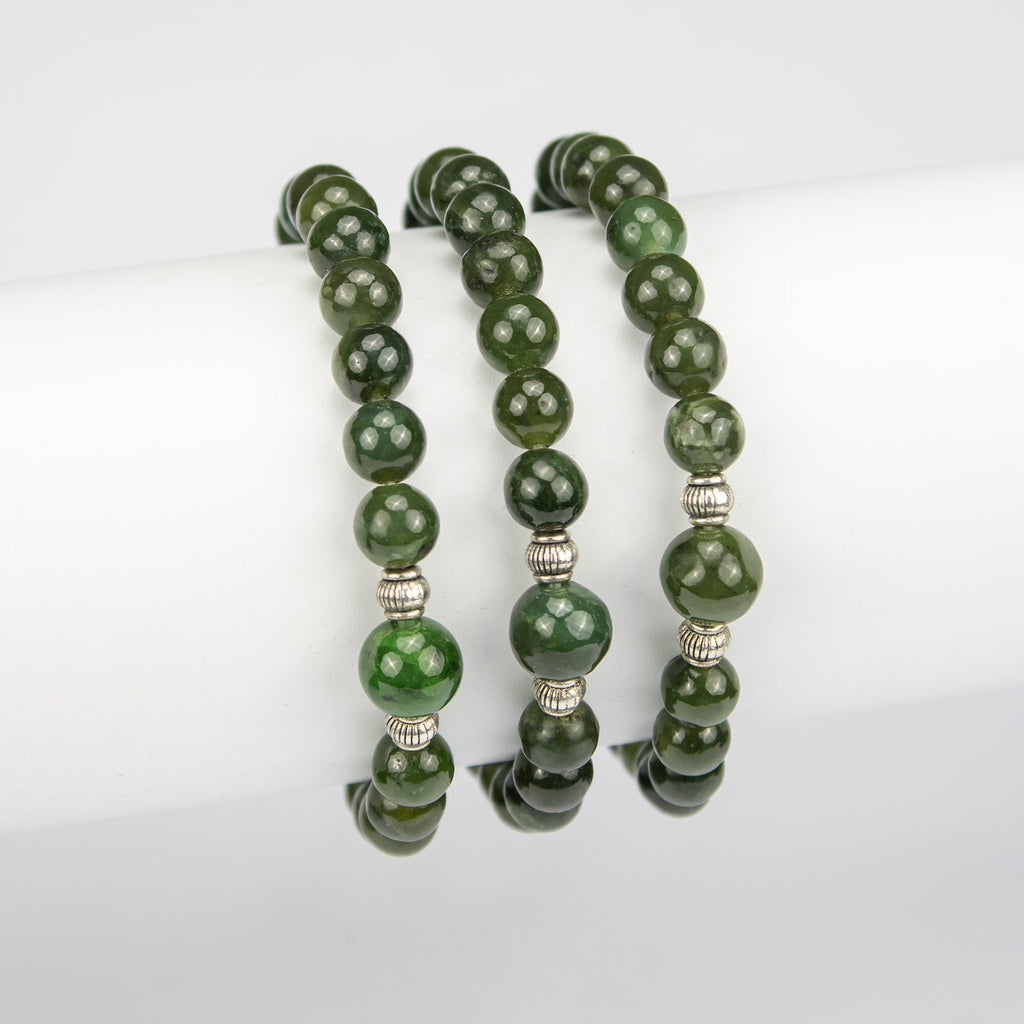Natural Nephrite Jade Bead Bracelet – Handmade Afghan Gemstone Jewelry  – Adjustable Free Size