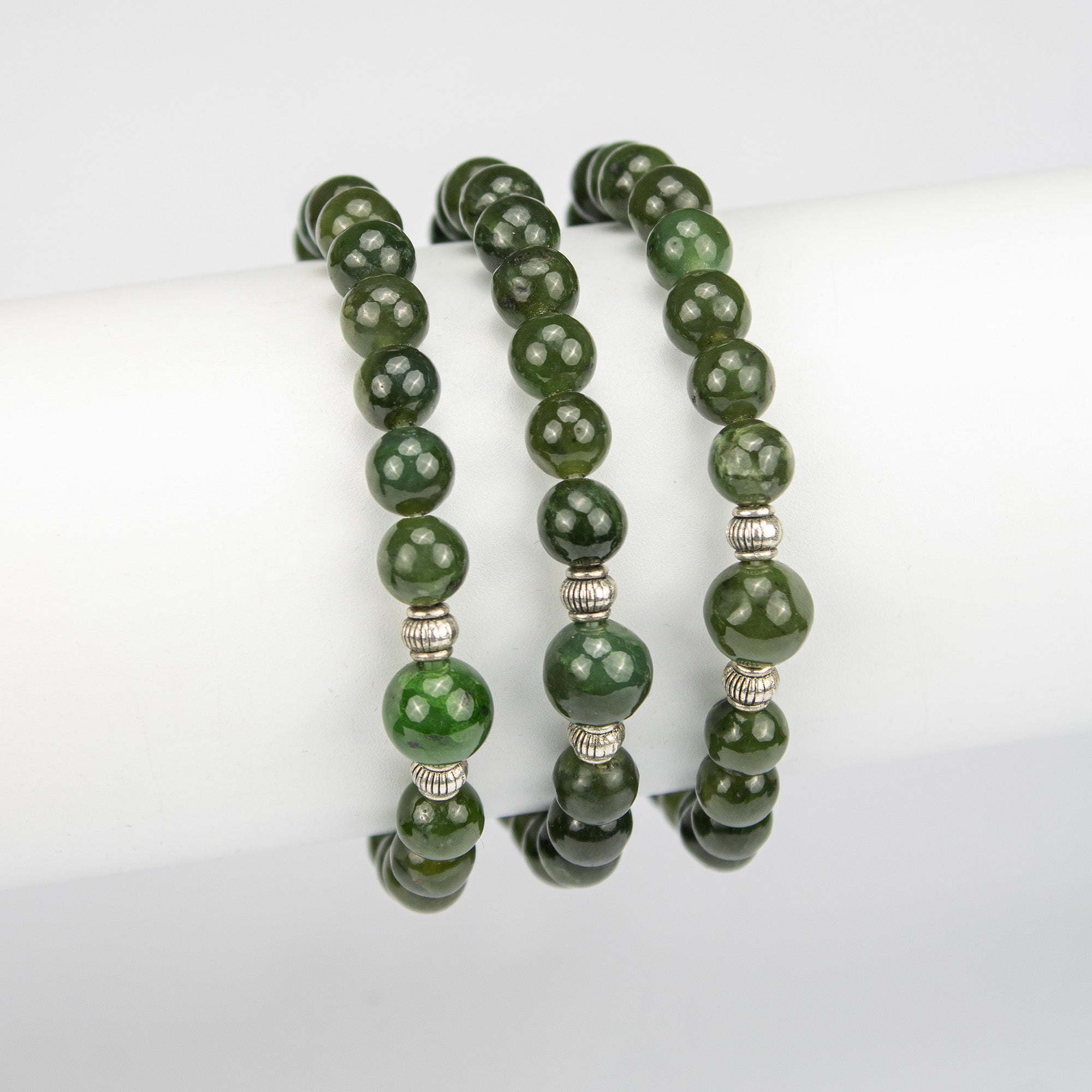 Natural Nephrite Jade Bead Bracelet – Handmade Afghan Gemstone Jewelry  – Adjustable Free Size