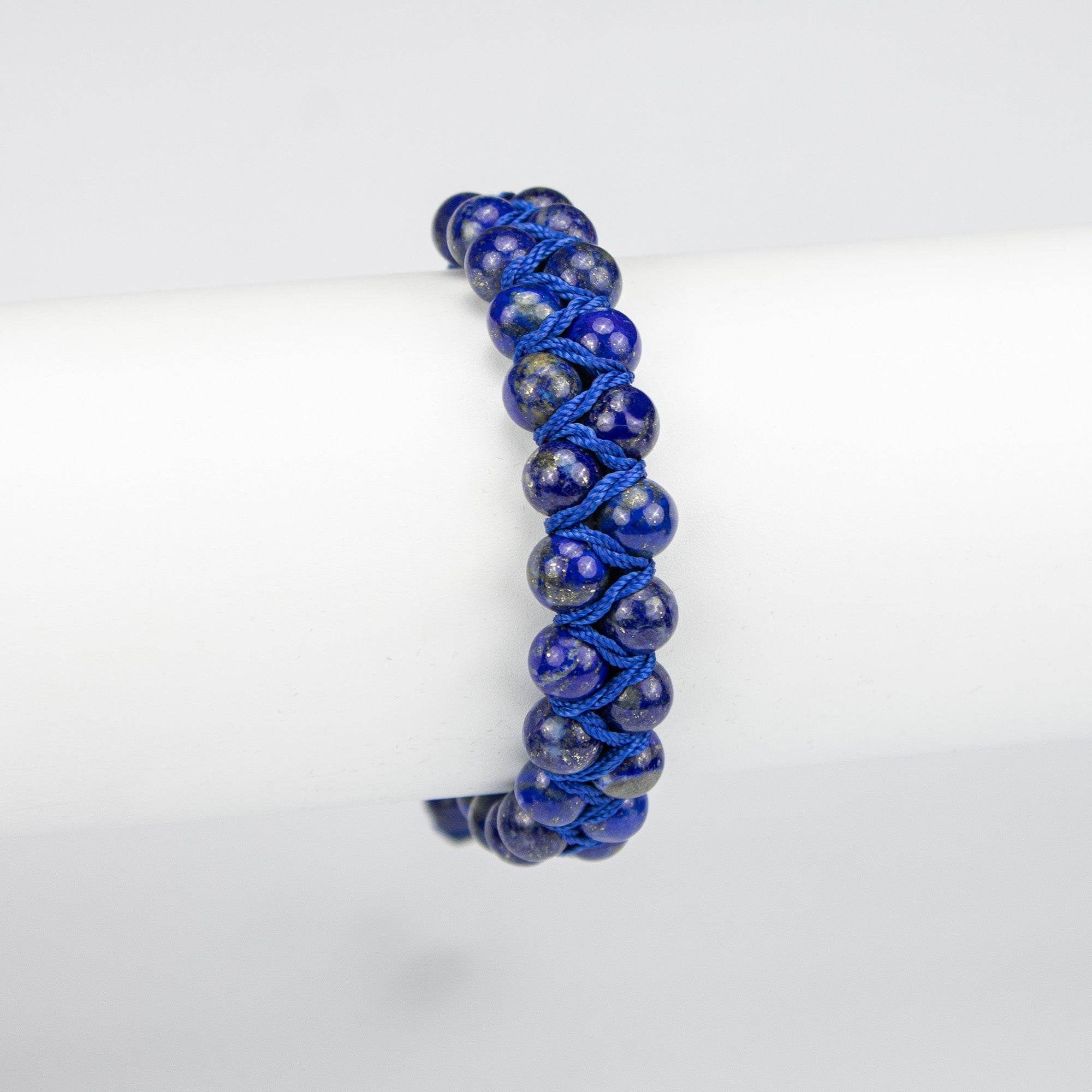 Natural Lapis Lazuli Woven Bracelet – Handmade Afghan Gemstone Beaded Bracelet with Pyrite – Adjustable Free Size