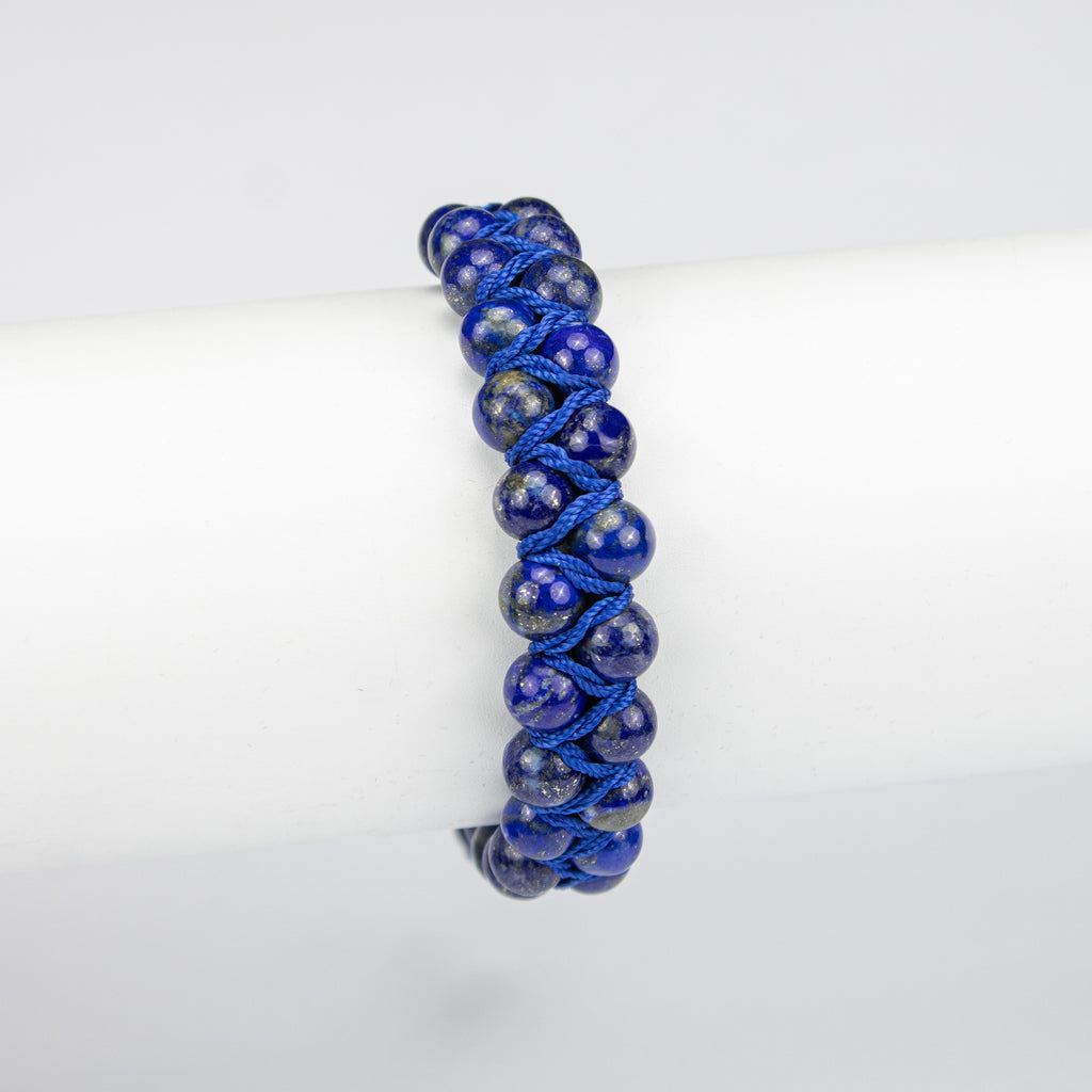Natural Lapis Lazuli Woven Bracelet – Handmade Afghan Gemstone Beaded Bracelet with Pyrite – Adjustable Free Size