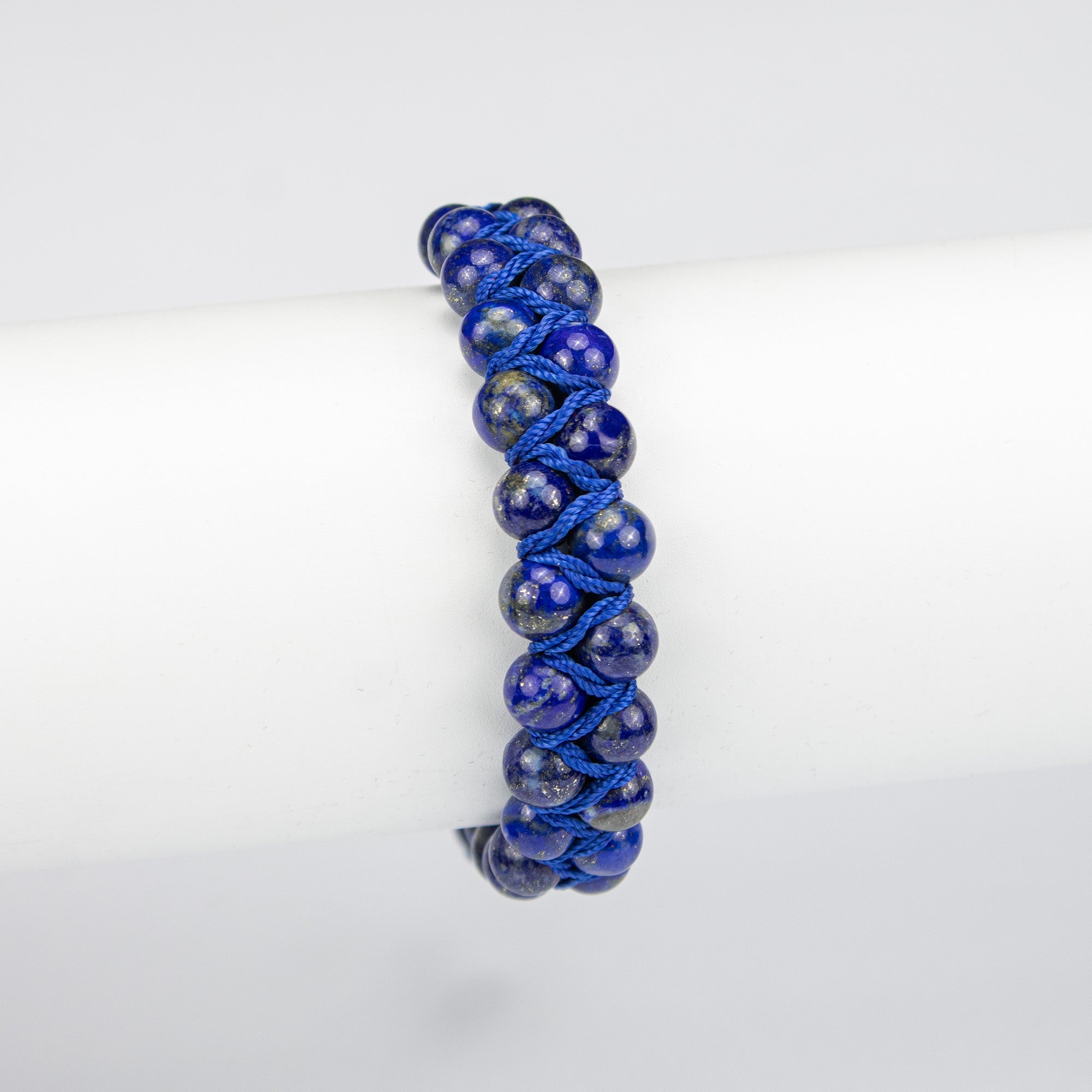 Natural Lapis Lazuli Woven Bracelet – Handmade Afghan Gemstone Beaded Bracelet with Pyrite – Adjustable Free Size