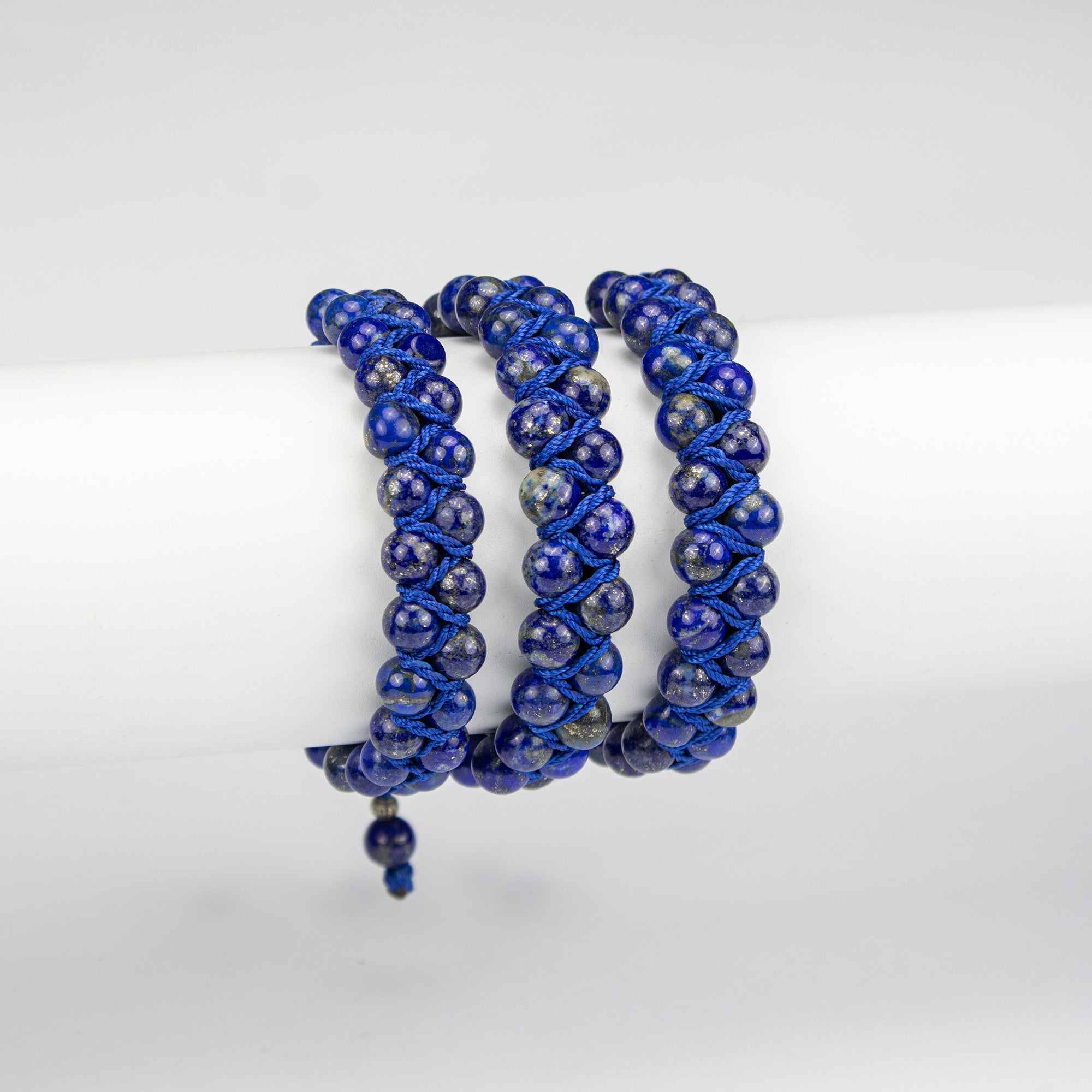 Natural Lapis Lazuli Woven Bracelet – Handmade Afghan Gemstone Beaded Bracelet with Pyrite – Adjustable Free Size