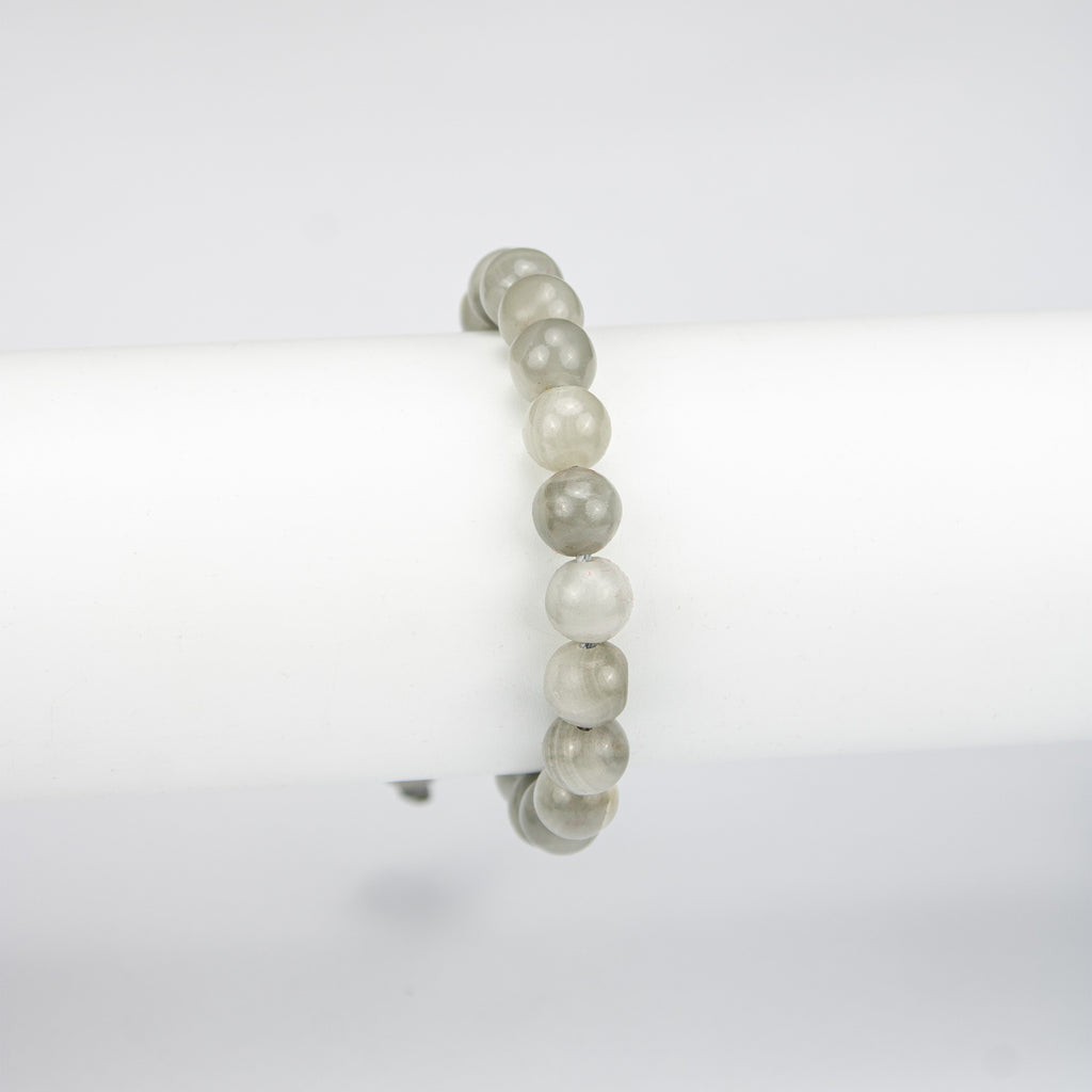 Natural Smoky Calcite Beaded Bracelet – Handmade Afghan Gemstone Jewelry – Grey Crystal Beads – Adjustable Free Size