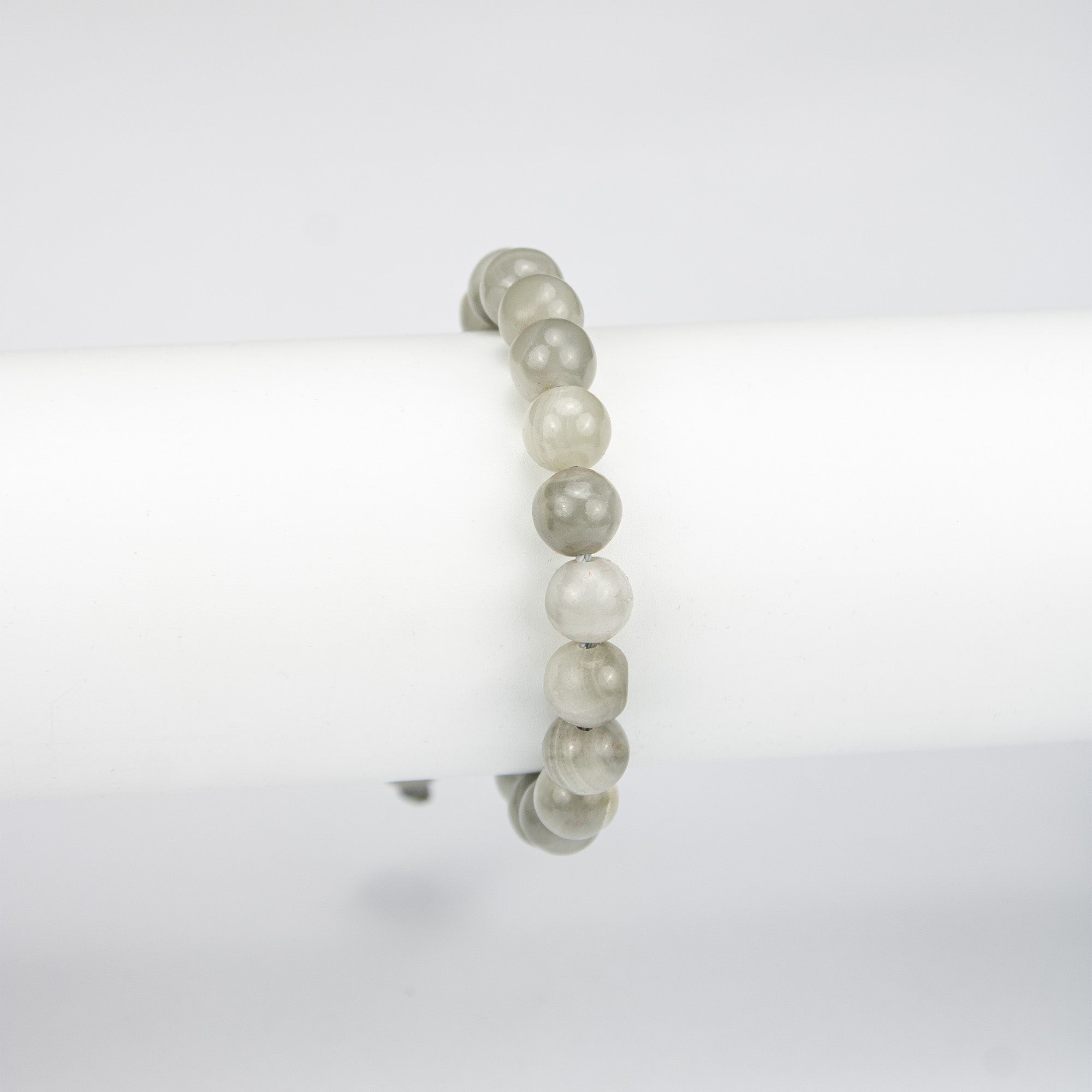 Natural Smoky Calcite Beaded Bracelet – Handmade Afghan Gemstone Jewelry – Grey Crystal Beads – Adjustable Free Size
