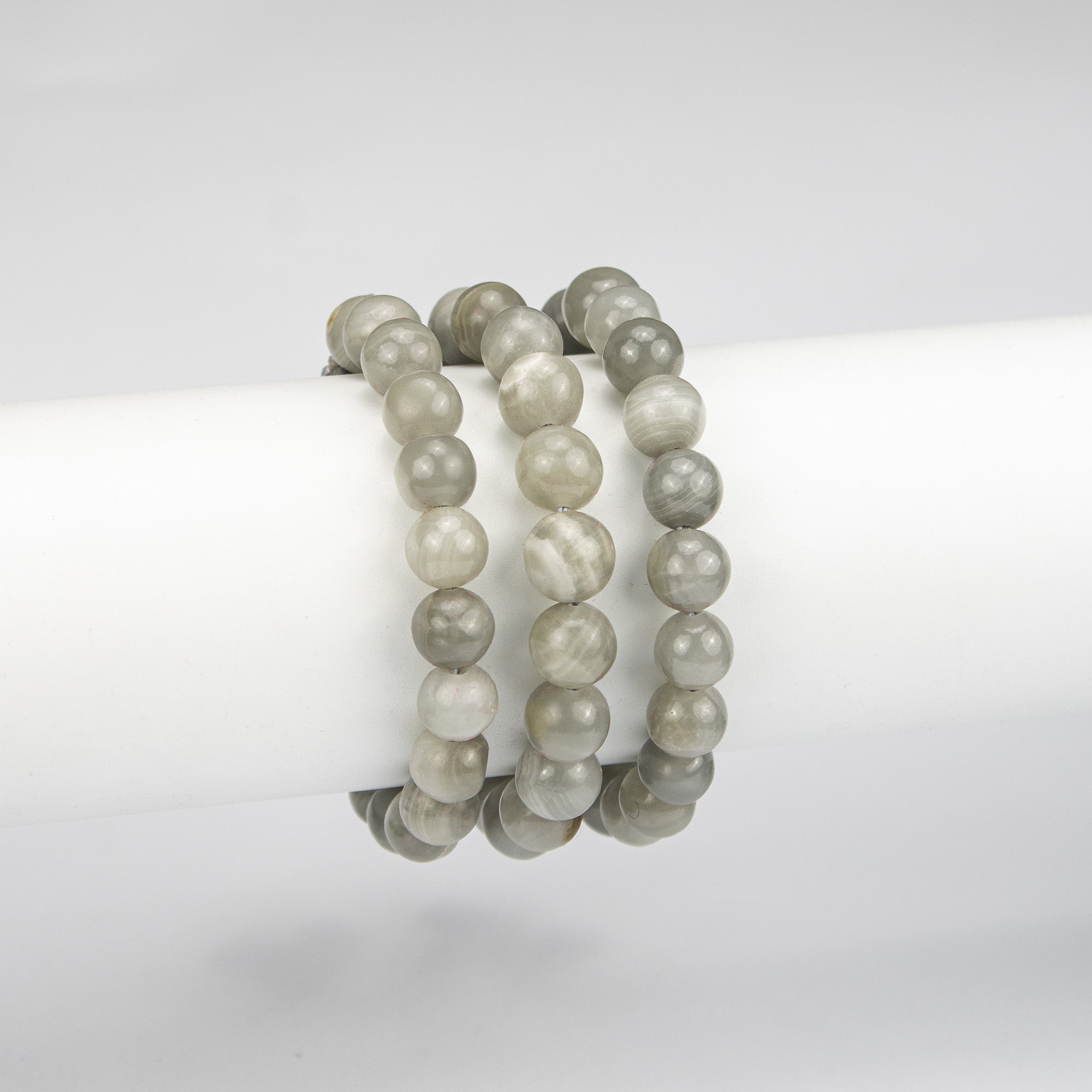 Natural Smoky Calcite Beaded Bracelet – Handmade Afghan Gemstone Jewelry – Grey Crystal Beads – Adjustable Free Size