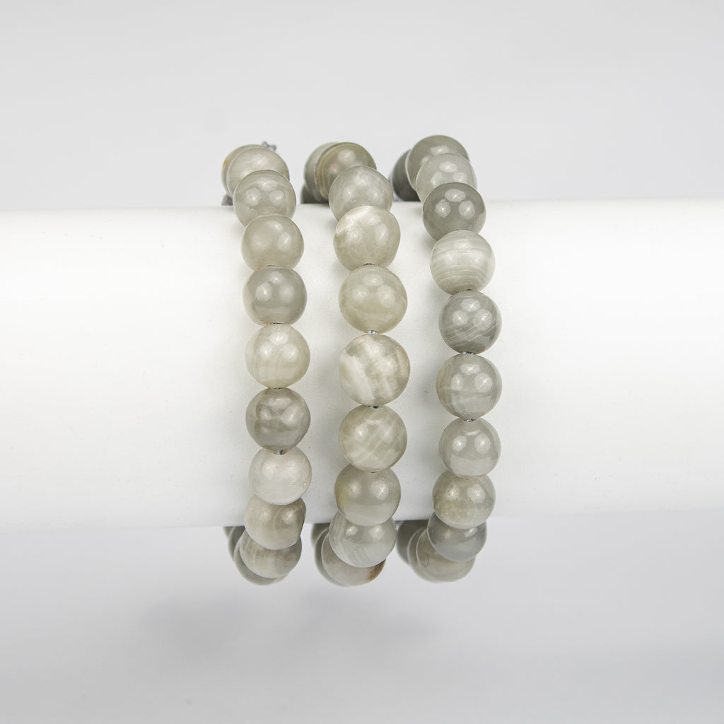 Natural Smoky Calcite Beaded Bracelet – Handmade Afghan Gemstone Jewelry – Grey Crystal Beads – Adjustable Free Size