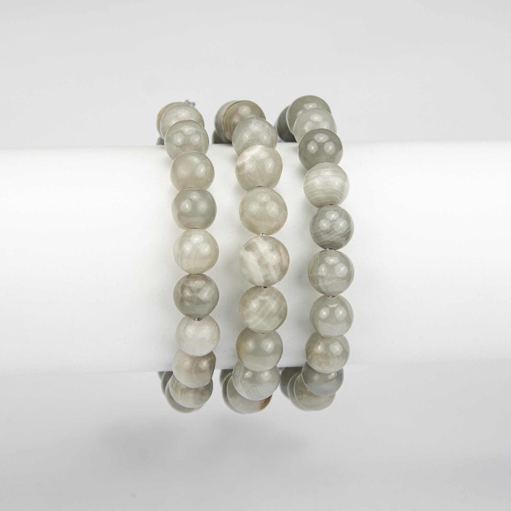 Natural Smoky Calcite Beaded Bracelet – Handmade Afghan Gemstone Jewelry – Grey Crystal Beads – Adjustable Free Size