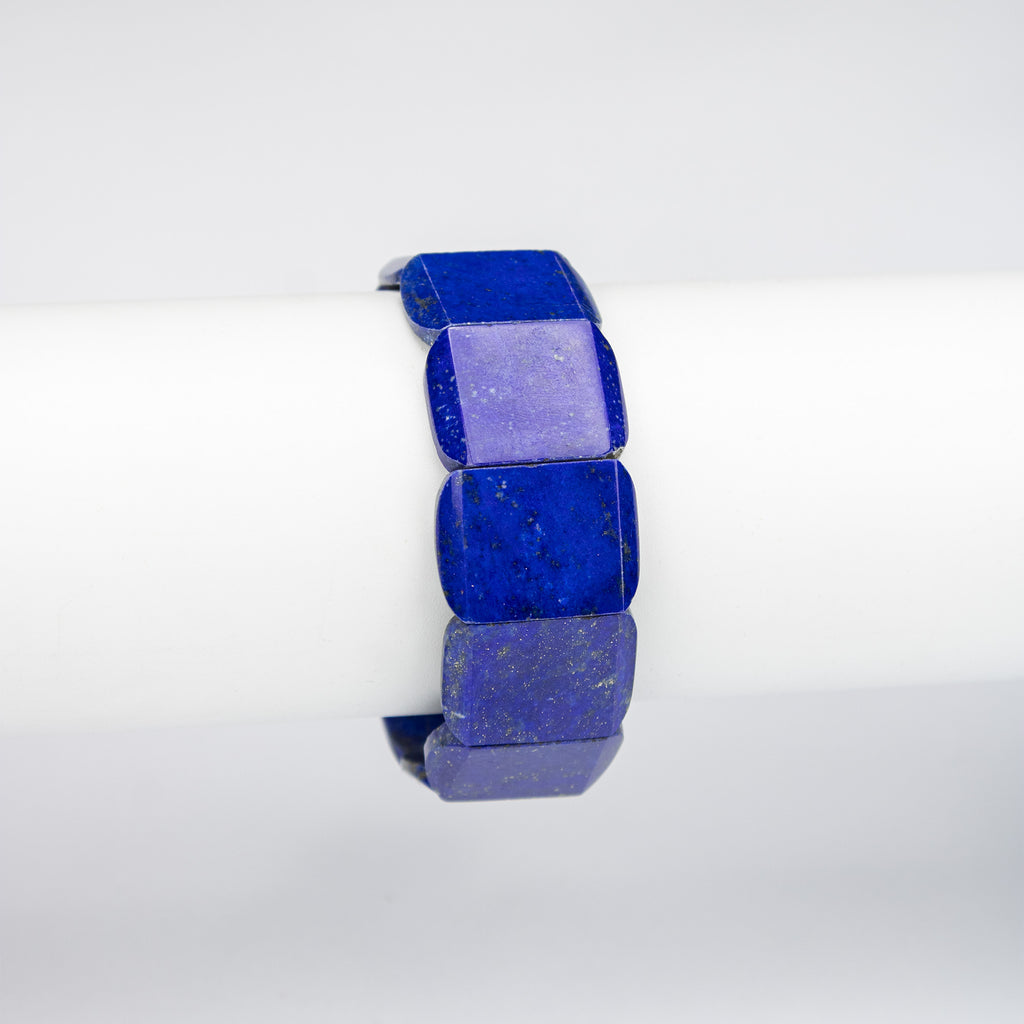 Natural Lapis Lazuli Square Cut Bracelet – Handmade Afghan Gemstone Bracelet with Pyrite – Premium Blue Stone – Adjustable Free Size