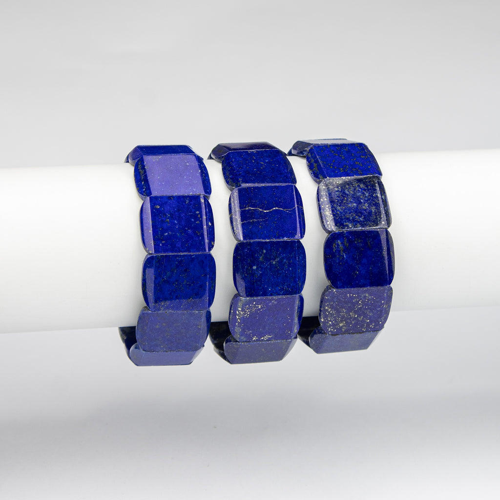 Natural Lapis Lazuli Square Cut Bracelet – Handmade Afghan Gemstone Bracelet with Pyrite – Premium Blue Stone – Adjustable Free Size