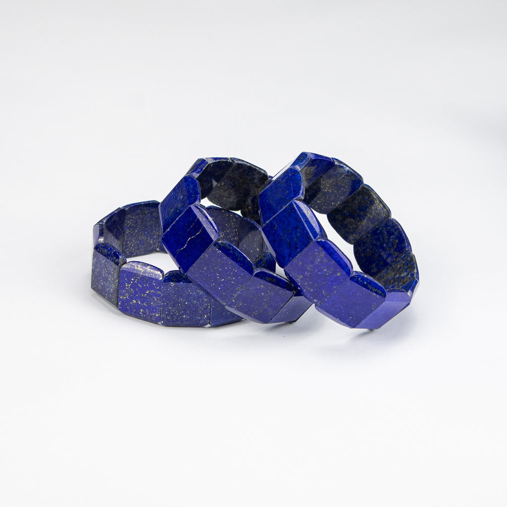 Natural Lapis Lazuli Square Cut Bracelet – Handmade Afghan Gemstone Bracelet with Pyrite – Premium Blue Stone – Adjustable Free Size