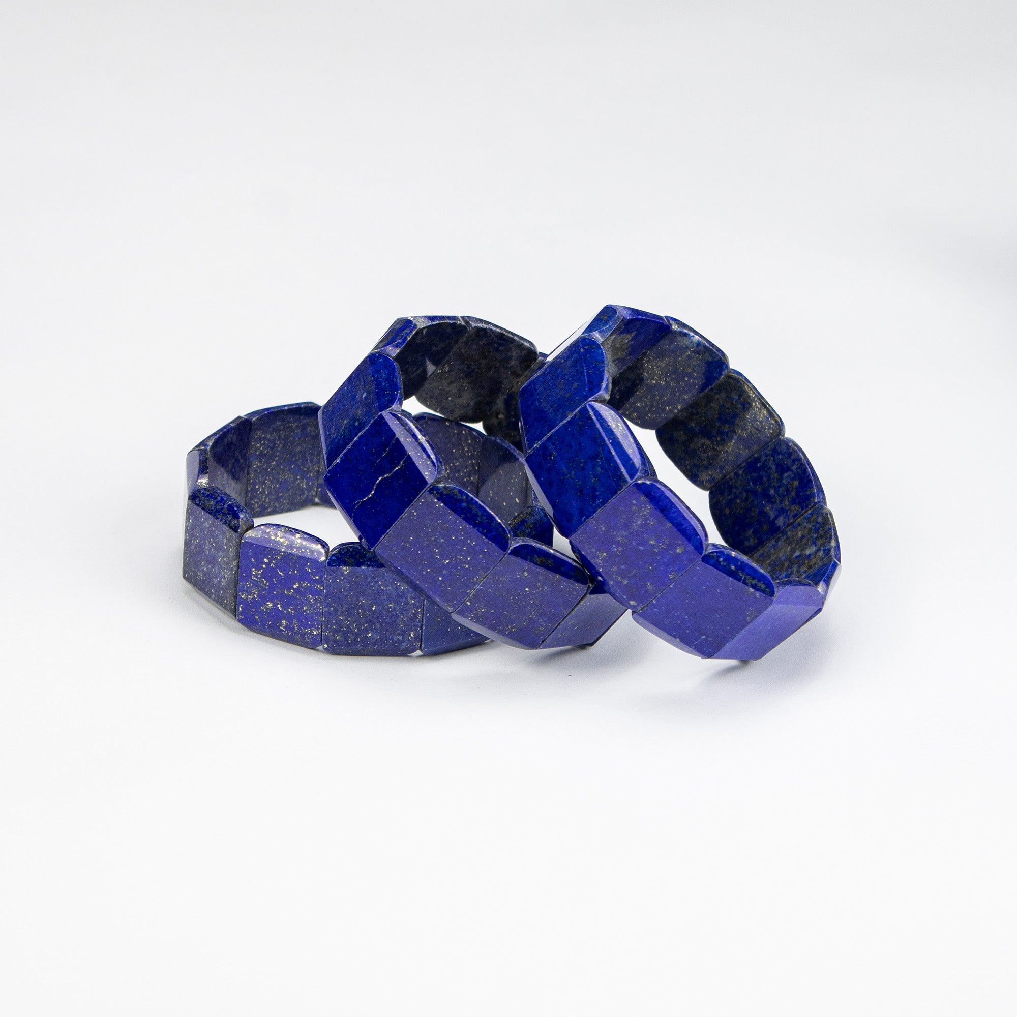 Natural Lapis Lazuli Square Cut Bracelet – Handmade Afghan Gemstone Bracelet with Pyrite – Premium Blue Stone – Adjustable Free Size