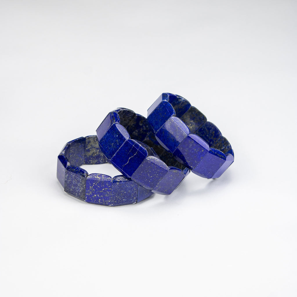 Natural Lapis Lazuli Square Cut Bracelet – Handmade Afghan Gemstone Bracelet with Pyrite – Premium Blue Stone – Adjustable Free Size