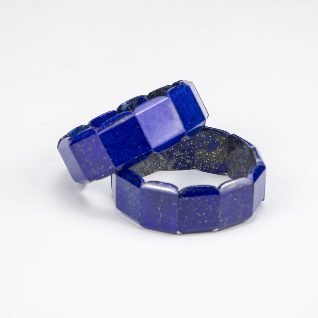 Natural Lapis Lazuli Square Cut Bracelet – Handmade Afghan Gemstone Bracelet with Pyrite – Premium Blue Stone – Adjustable Free Size