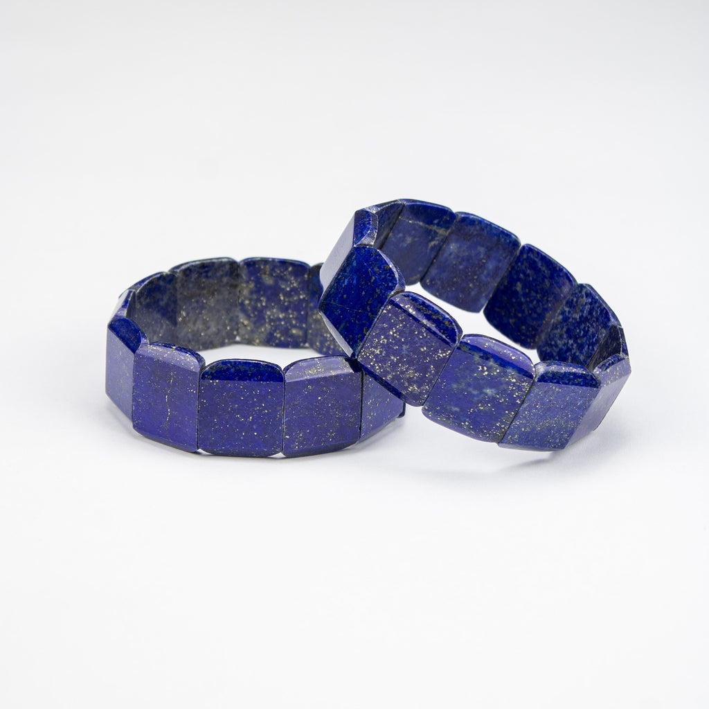Natural Lapis Lazuli Square Cut Bracelet – Handmade Afghan Gemstone Bracelet with Pyrite – Premium Blue Stone – Adjustable Free Size