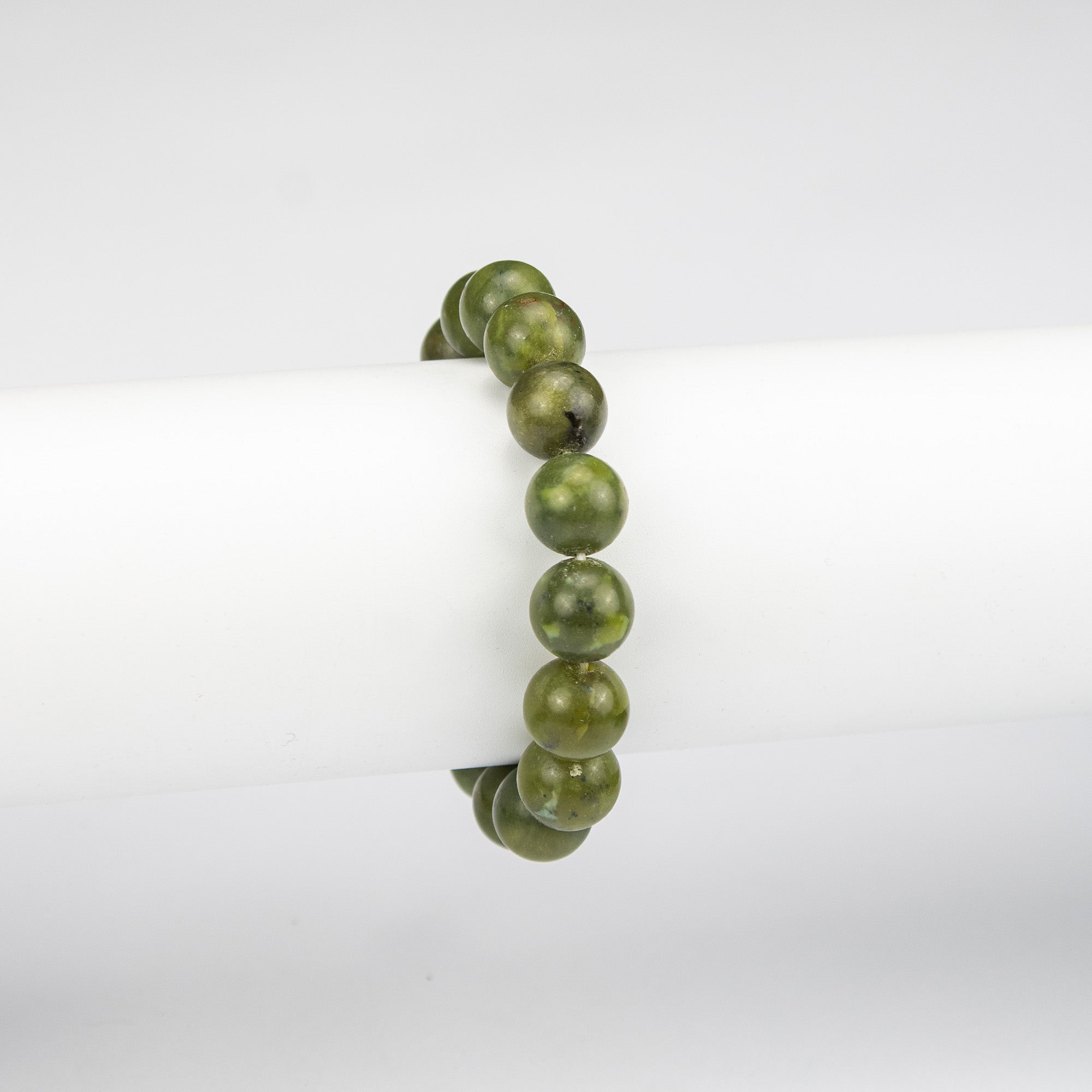 Natural Serpentine Beaded Bracelet – Handmade Afghan Green Gemstone Bracelet – Round Beads – Adjustable Free Size