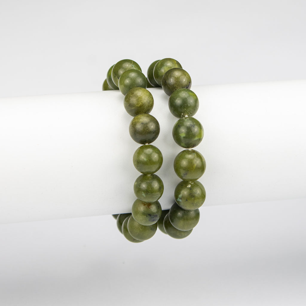 Natural Serpentine Beaded Bracelet – Handmade Afghan Green Gemstone Bracelet – Round Beads – Adjustable Free Size