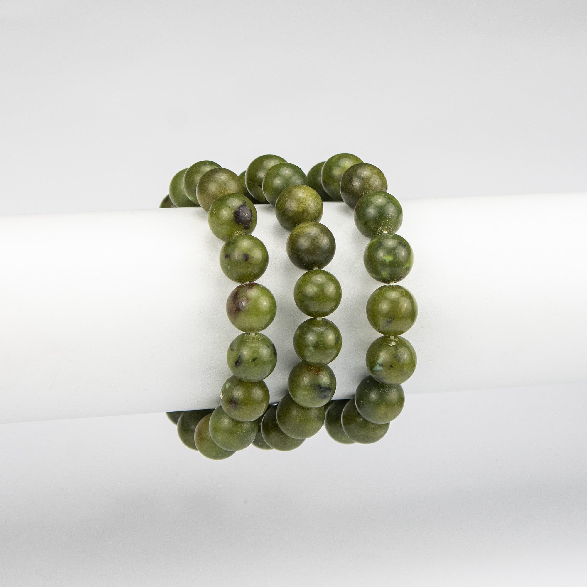 Natural Serpentine Beaded Bracelet – Handmade Afghan Green Gemstone Bracelet – Round Beads – Adjustable Free Size