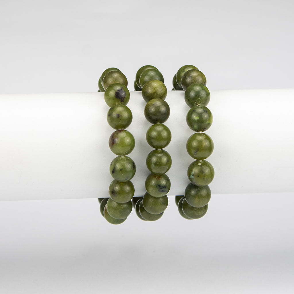 Natural Serpentine Beaded Bracelet – Handmade Afghan Green Gemstone Bracelet – Round Beads – Adjustable Free Size