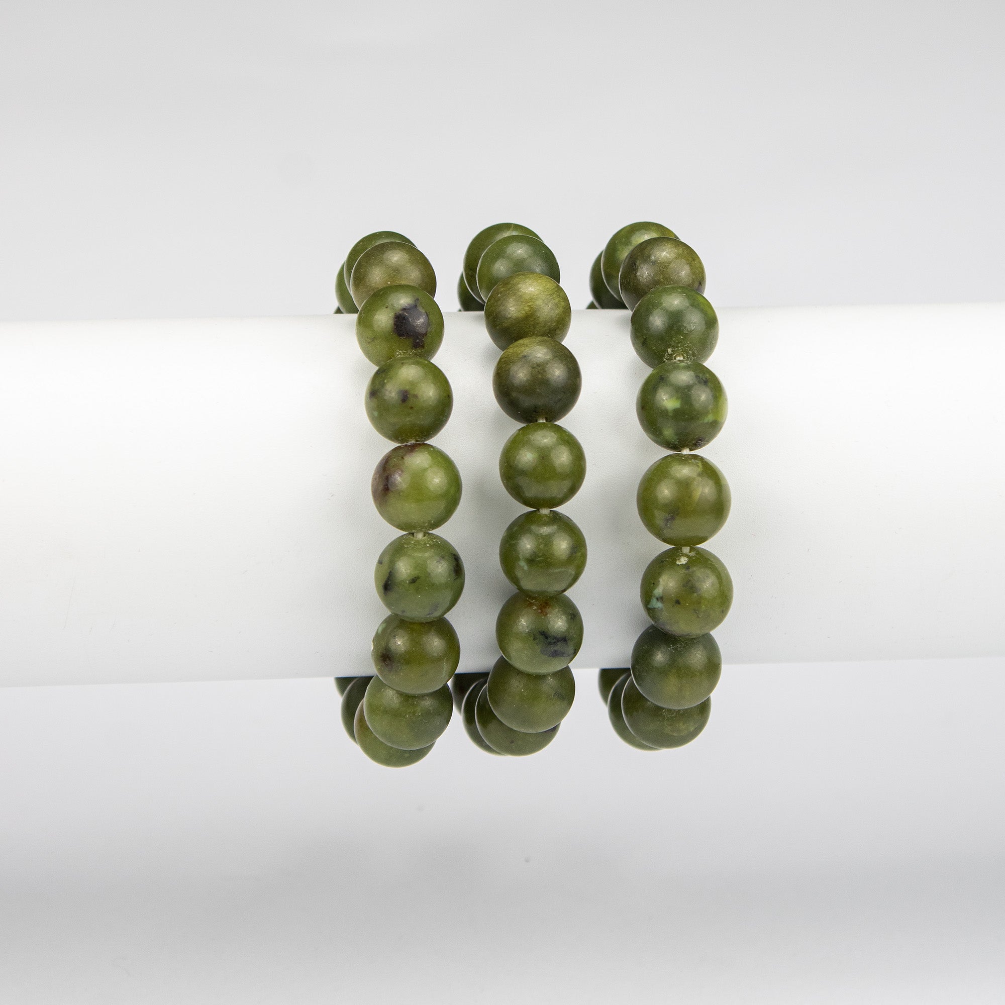 Natural Serpentine Beaded Bracelet – Handmade Afghan Green Gemstone Bracelet – Round Beads – Adjustable Free Size