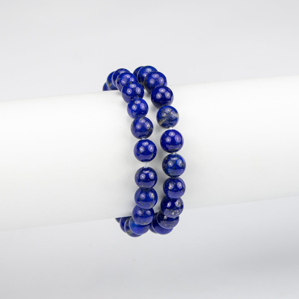 Natural Lapis Lazuli Bracelet (AA Grade) – Afghan Handmade Gemstone Jewelry – Blue with Pyrite – Premium Beaded Bracelet