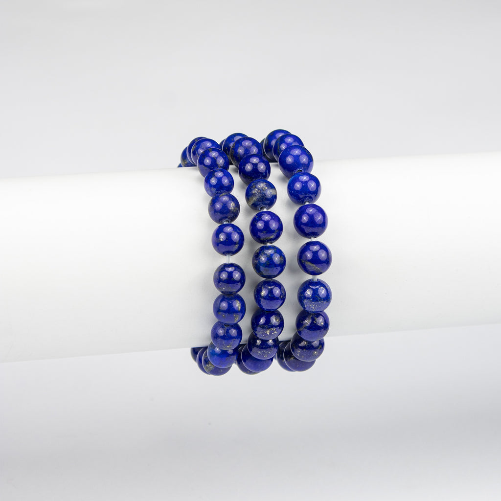Natural Lapis Lazuli Bracelet (AA Grade) – Afghan Handmade Gemstone Jewelry – Blue with Pyrite – Premium Beaded Bracelet