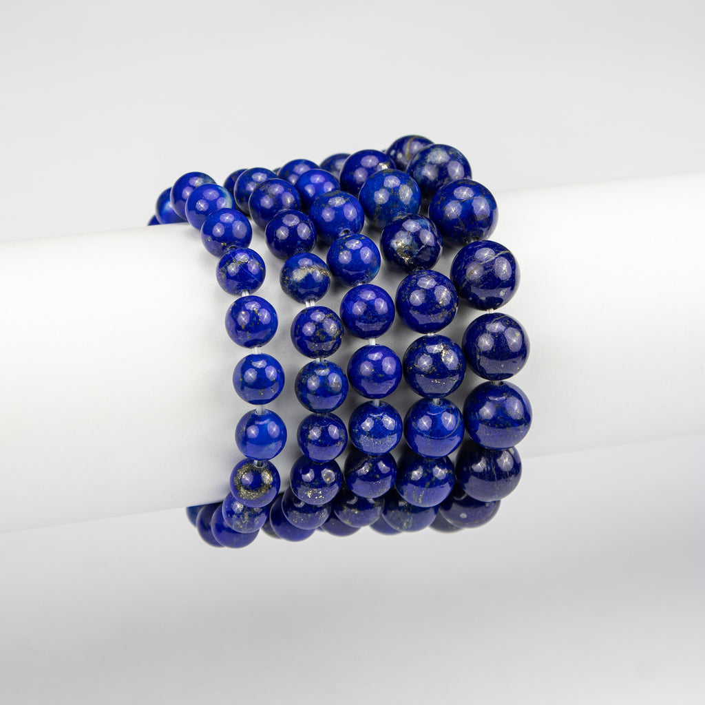 Natural Lapis Lazuli Bracelet (AA Grade) – Afghan Handmade Gemstone Jewelry – Blue with Pyrite – Premium Beaded Bracelet