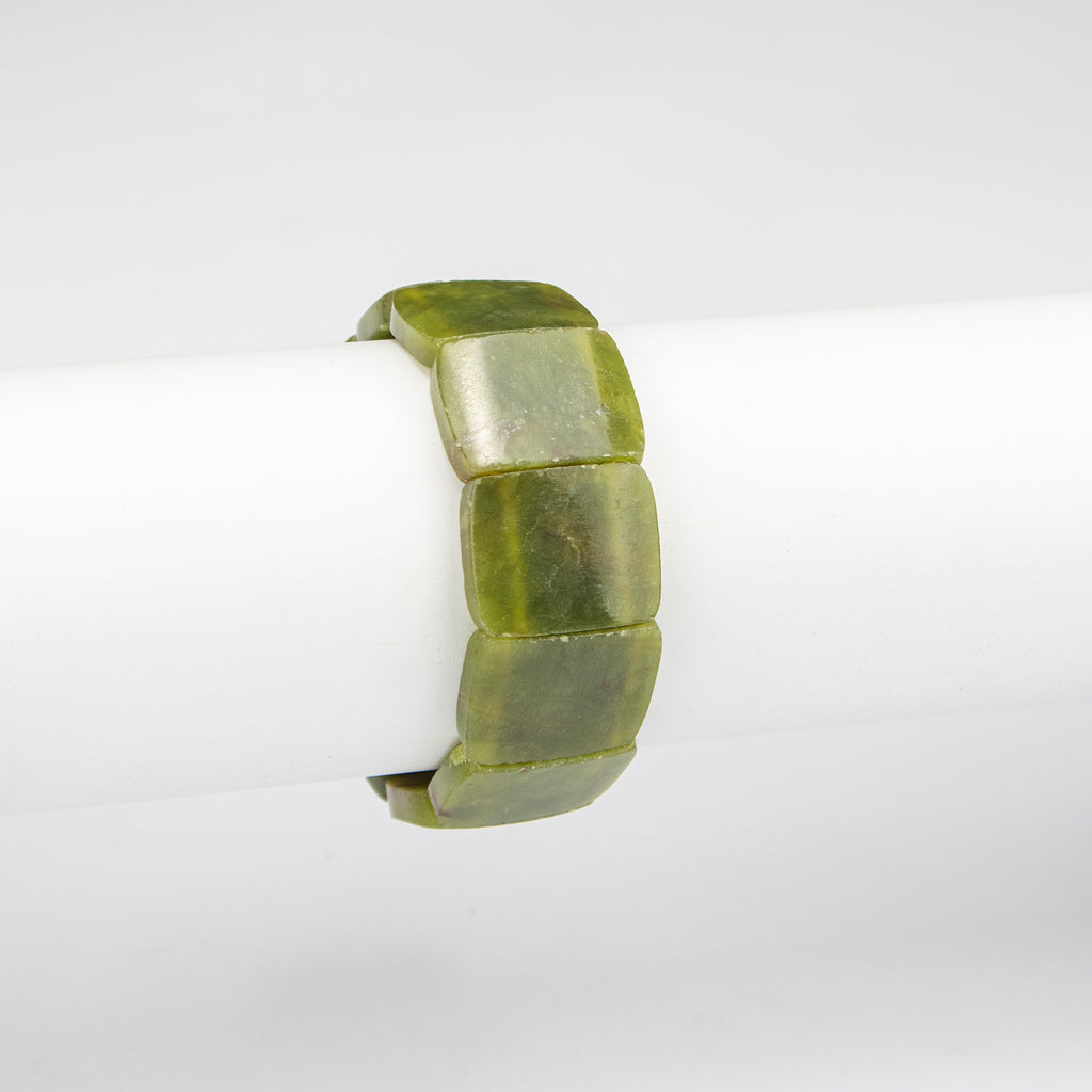 Natural Serpentine Square Cut Bracelet – Handmade Afghan Green Stone Bracelet – Adjustable Free Size