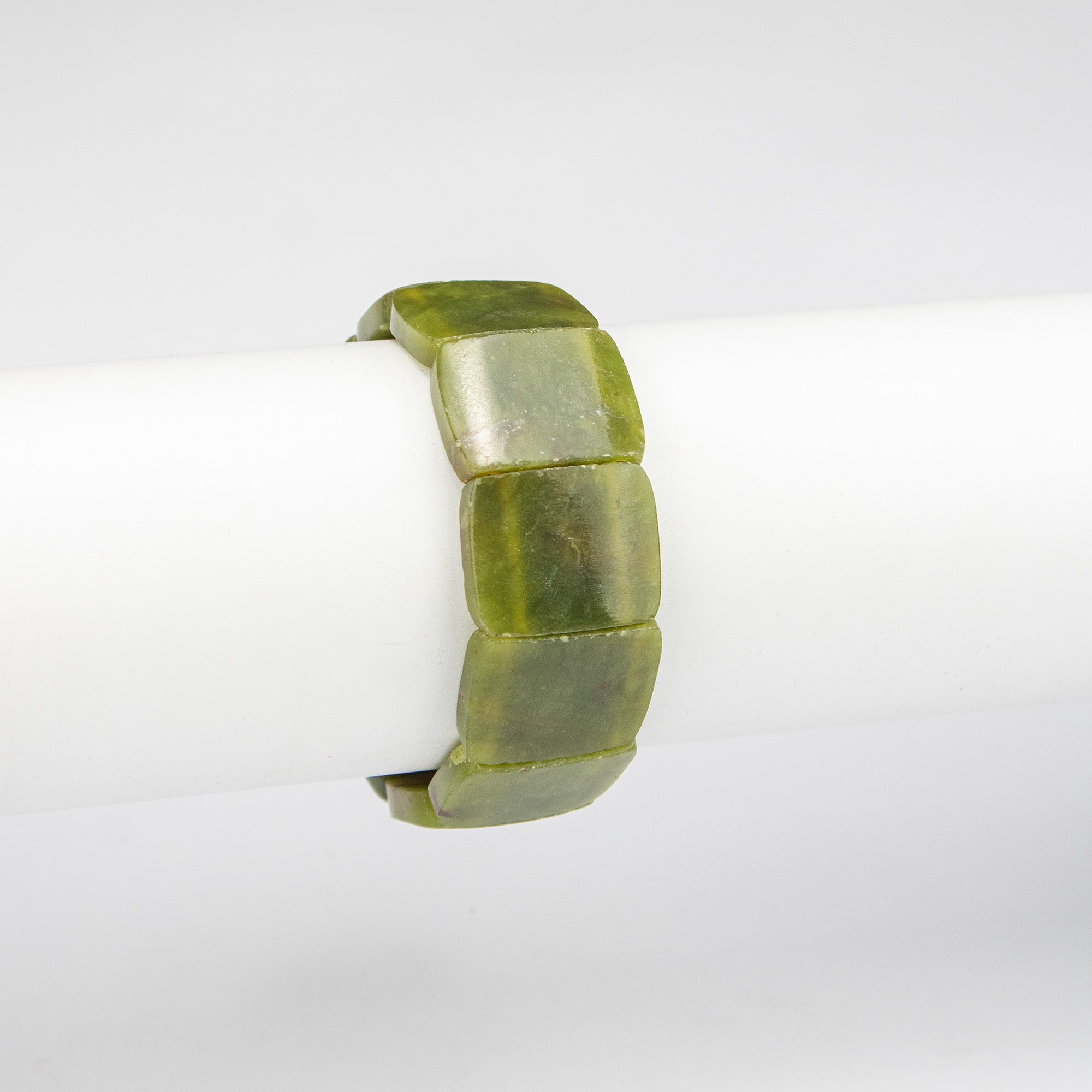 Natural Serpentine Square Cut Bracelet – Handmade Afghan Green Stone Bracelet – Adjustable Free Size