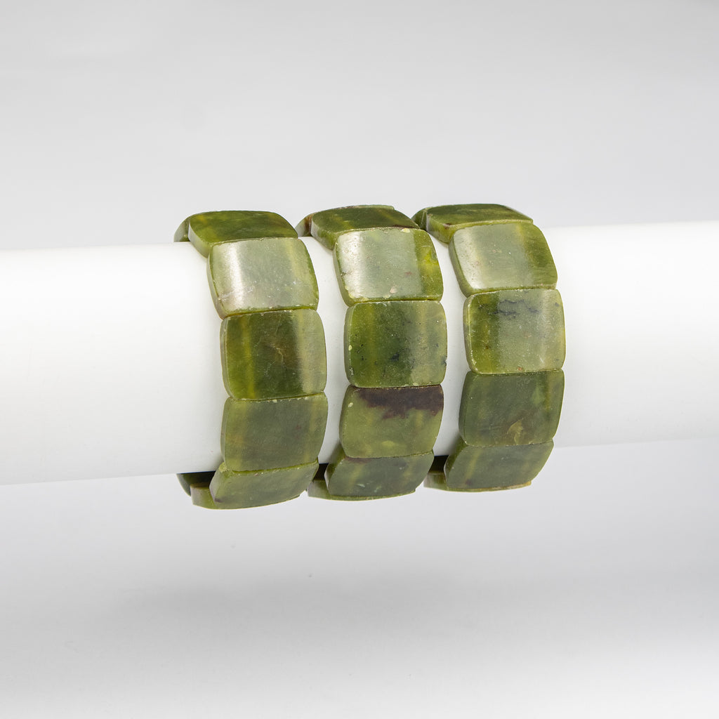 Natural Serpentine Square Cut Bracelet – Handmade Afghan Green Stone Bracelet – Adjustable Free Size