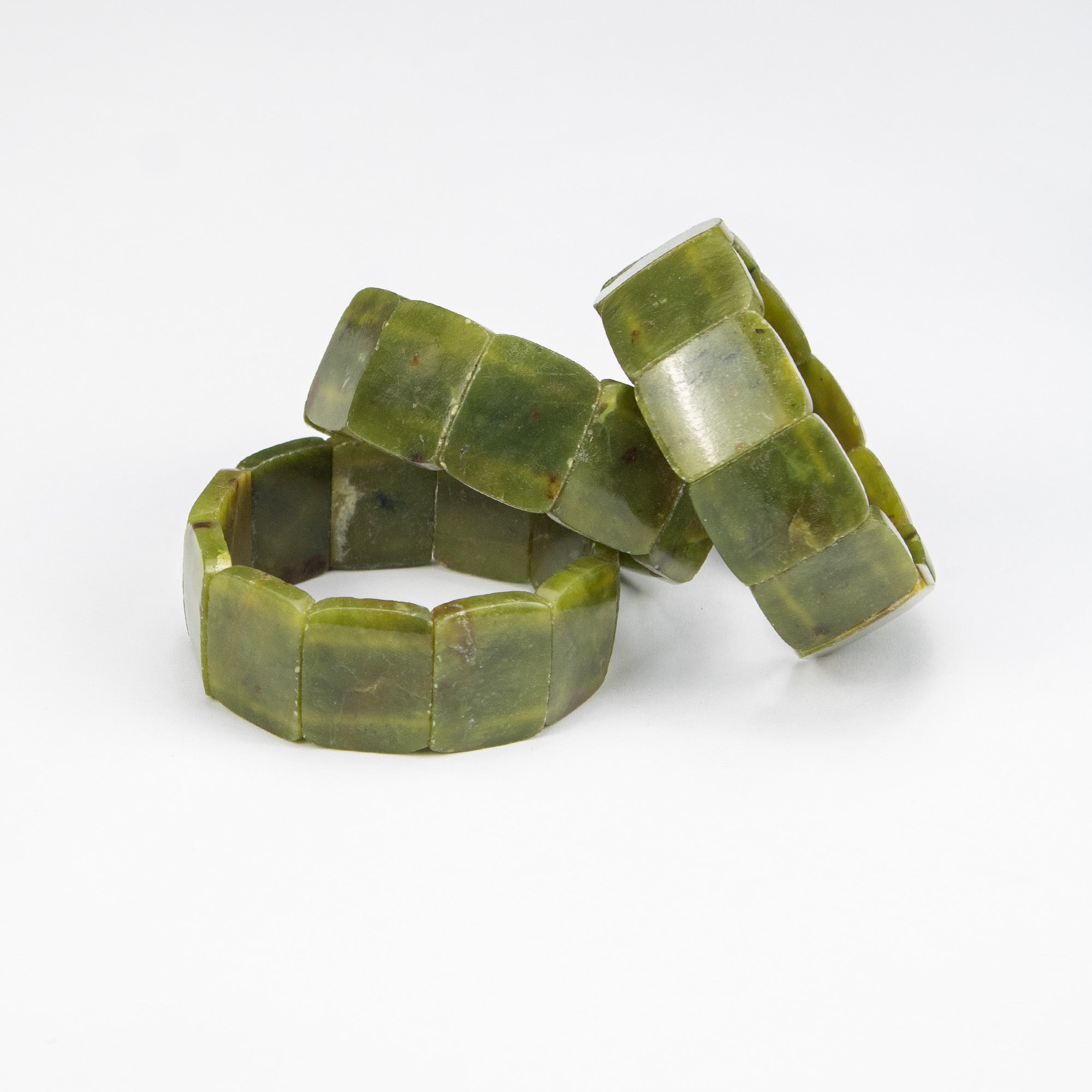 Natural Serpentine Square Cut Bracelet – Handmade Afghan Green Stone Bracelet – Adjustable Free Size