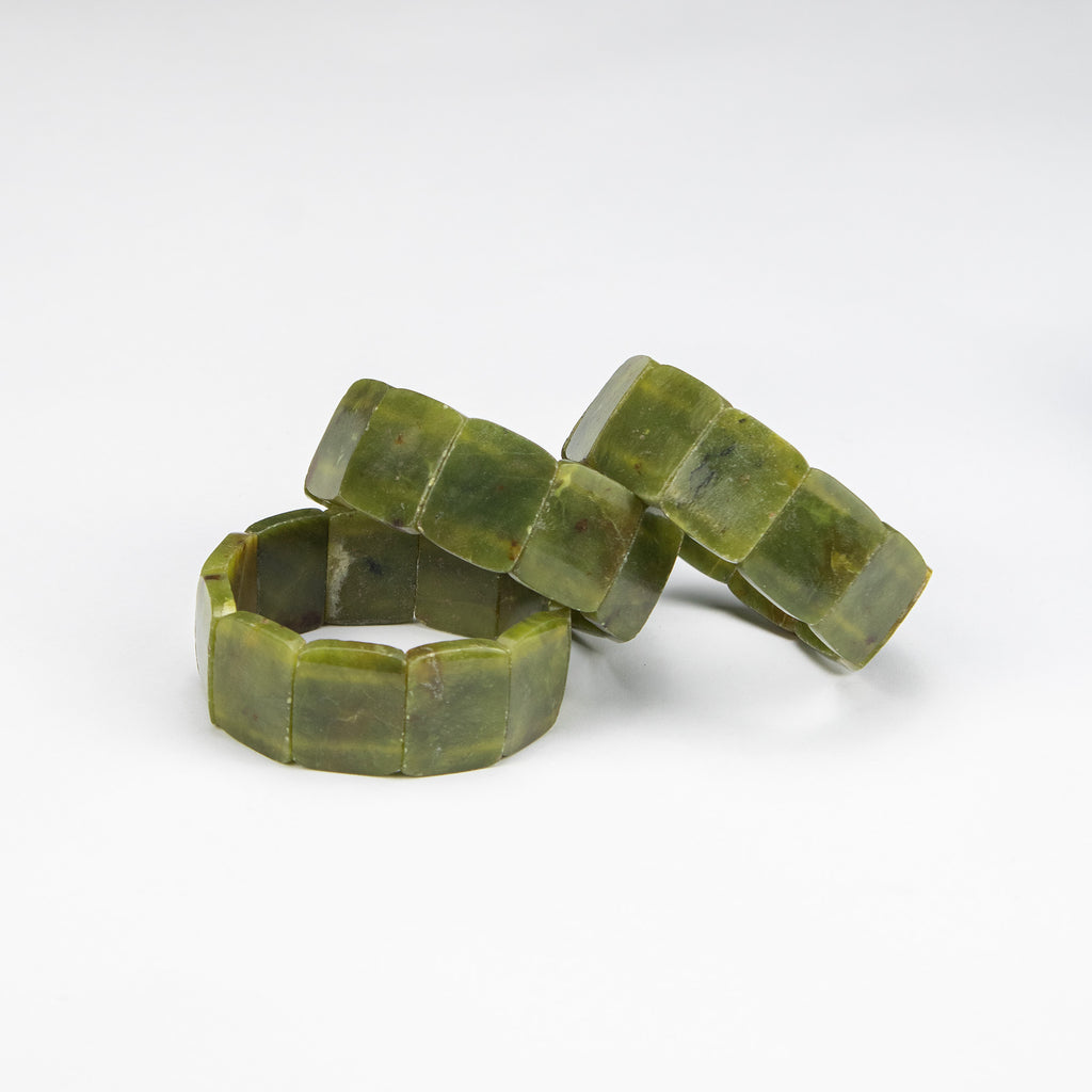 Natural Serpentine Square Cut Bracelet – Handmade Afghan Green Stone Bracelet – Adjustable Free Size