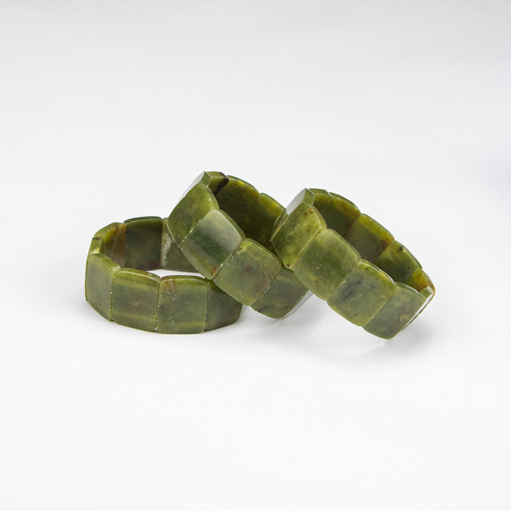 Natural Serpentine Square Cut Bracelet – Handmade Afghan Green Stone Bracelet – Adjustable Free Size