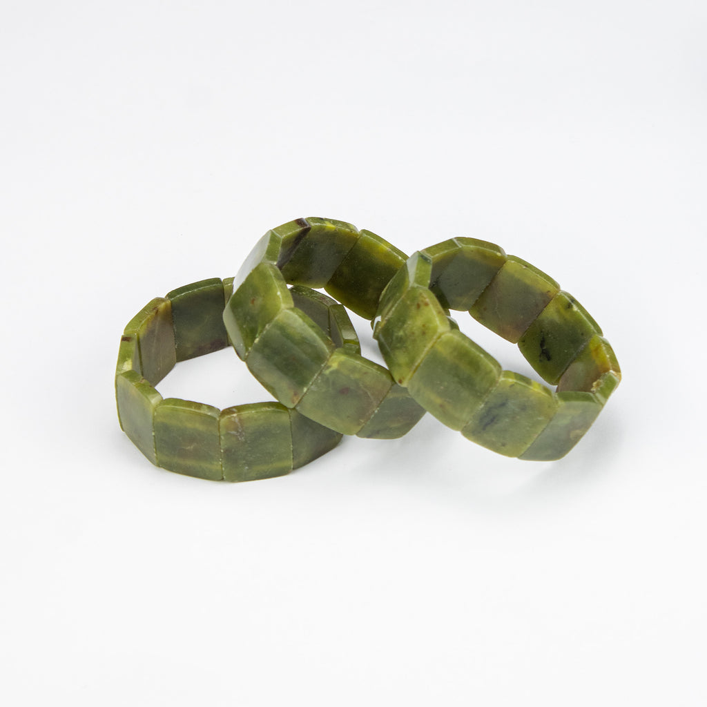 Natural Serpentine Square Cut Bracelet – Handmade Afghan Green Stone Bracelet – Adjustable Free Size