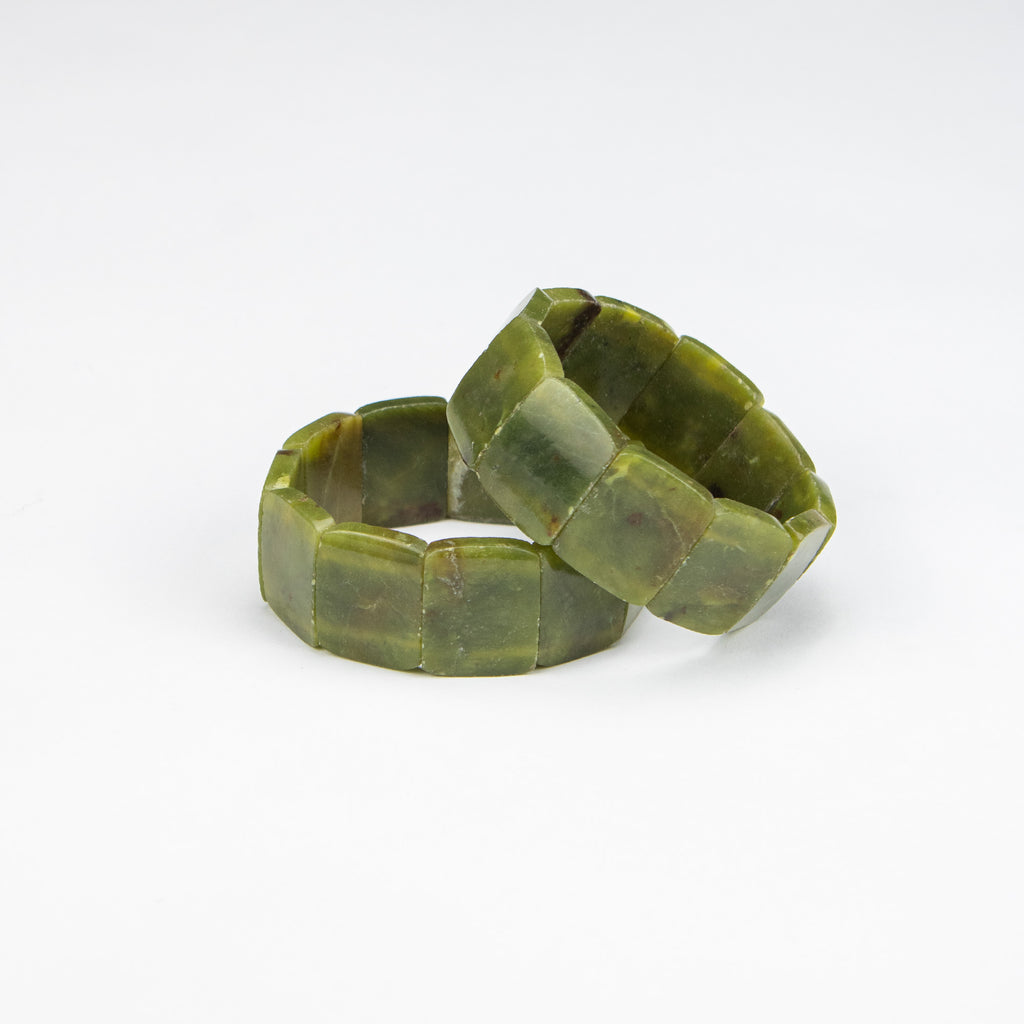 Natural Serpentine Square Cut Bracelet – Handmade Afghan Green Stone Bracelet – Adjustable Free Size
