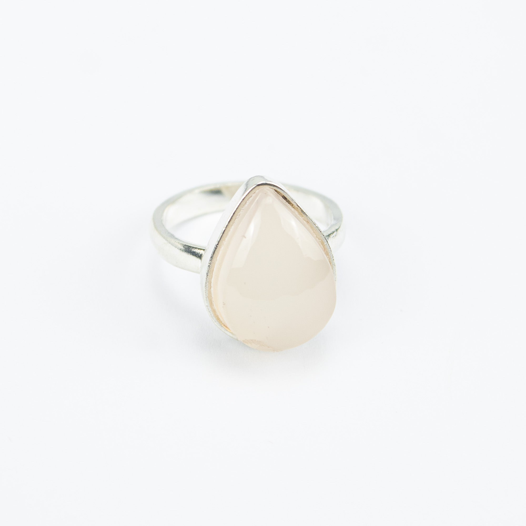 Cream Ivory Agate Jewelry Set in 925 Silver – Teardrop Pendant & Ring Set – Size 18 mm