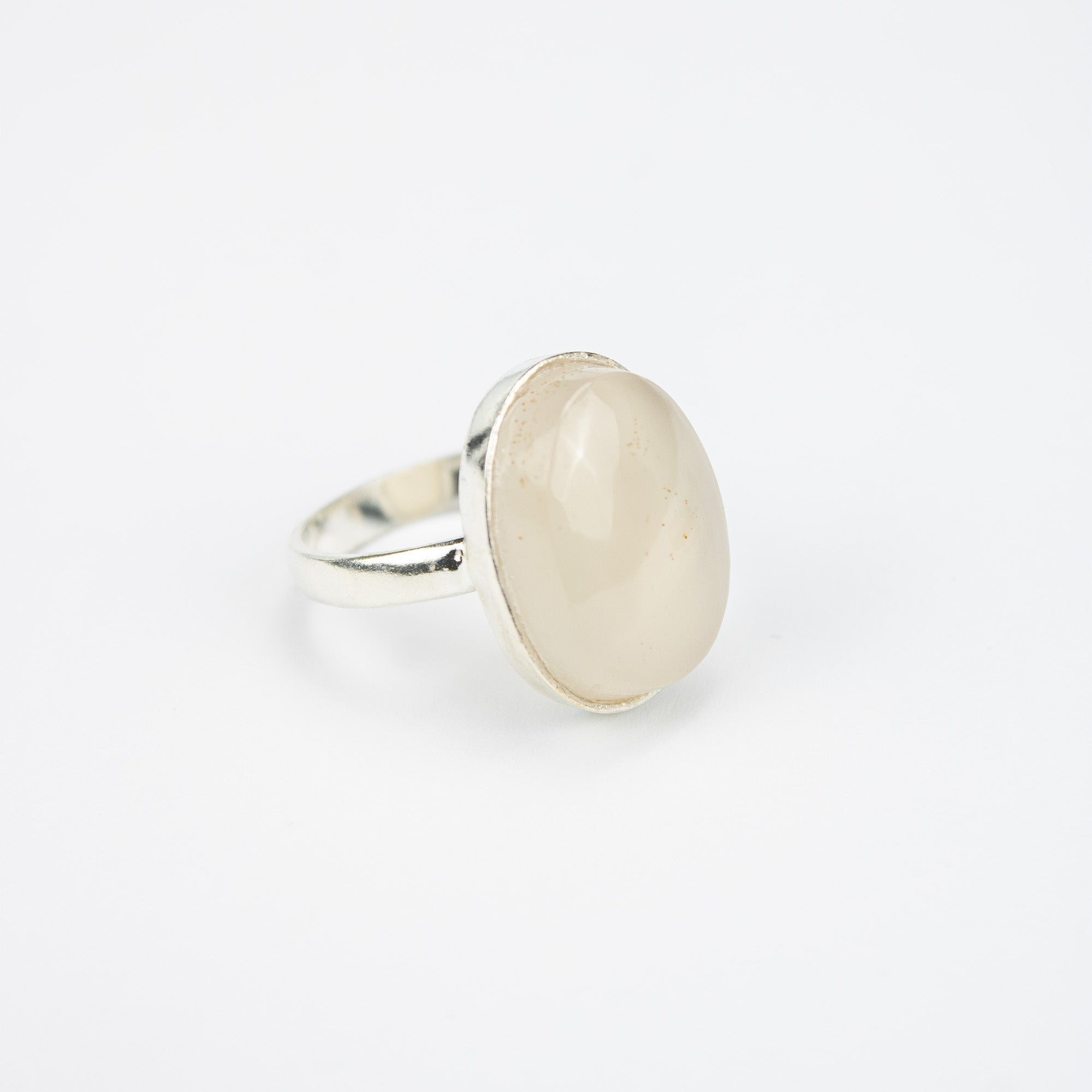 Afghan White Agate Jewelry Set in 925 Silver – Oval Pendant & Ring Set – Size 18 mm