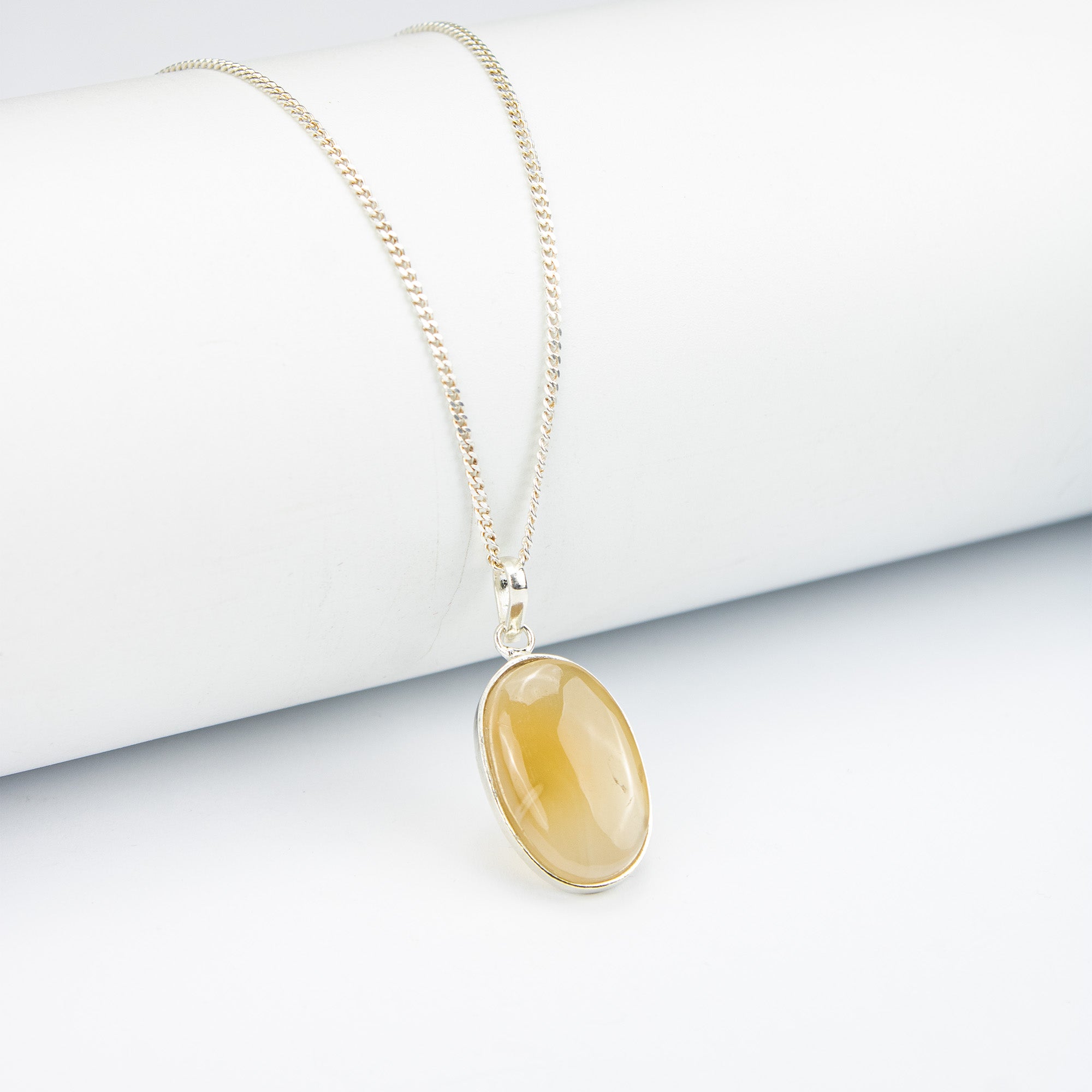 Afghan Golden Honey Agate Jewelry Set in 925 Silver – Oval Pendant & Ring Set – Size 18 mm