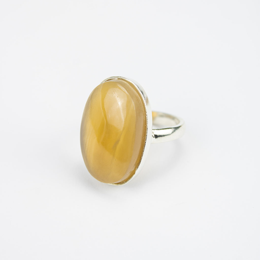 Afghan Golden Honey Agate Jewelry Set in 925 Silver – Oval Pendant & Ring Set – Size 18 mm