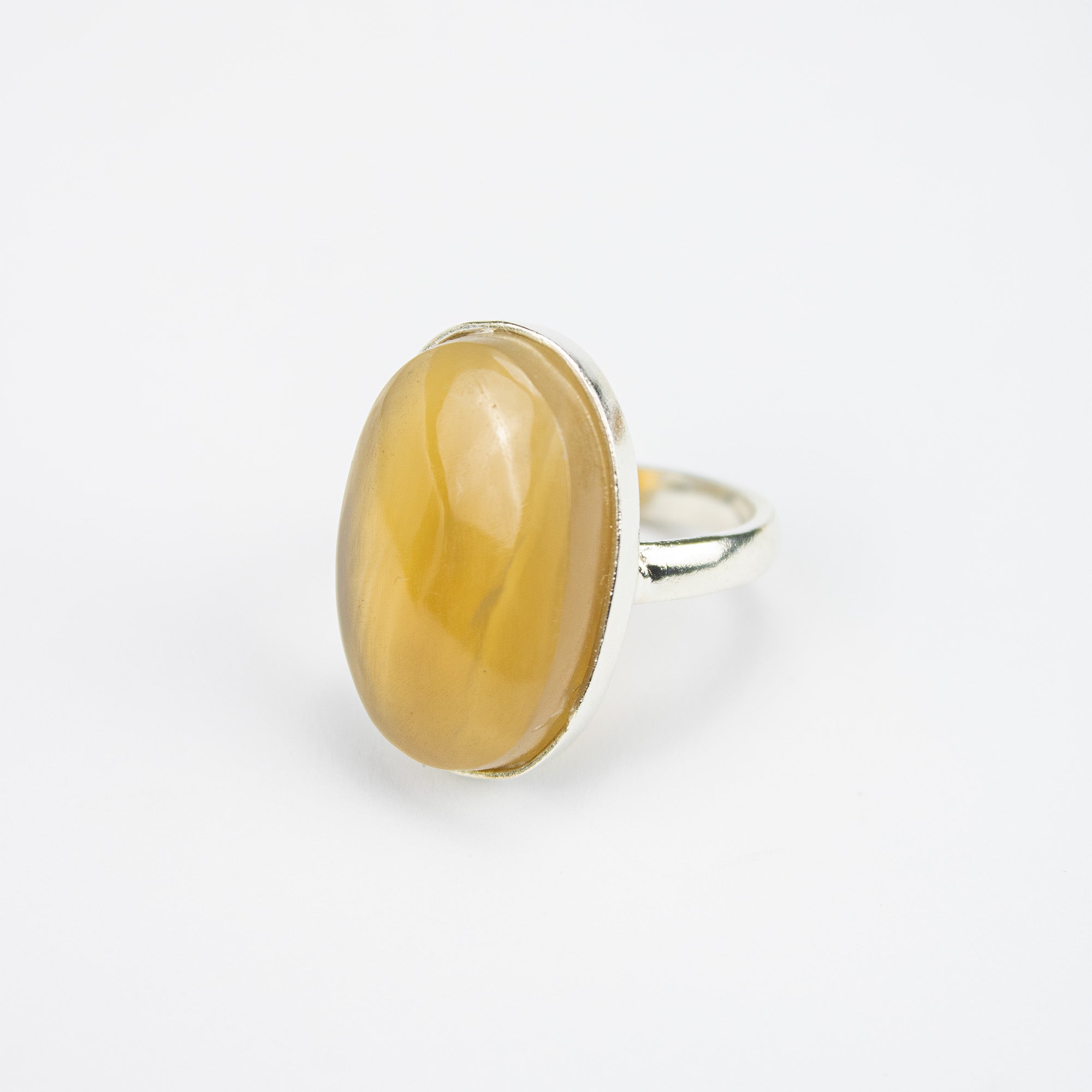 Afghan Golden Honey Agate Jewelry Set in 925 Silver – Oval Pendant & Ring Set – Size 18 mm
