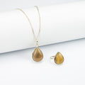 Afghan Champagne Brown Agate Jewelry Set in 925 Silver – Teardrop Pendant & Ring Set – Size 18 mm