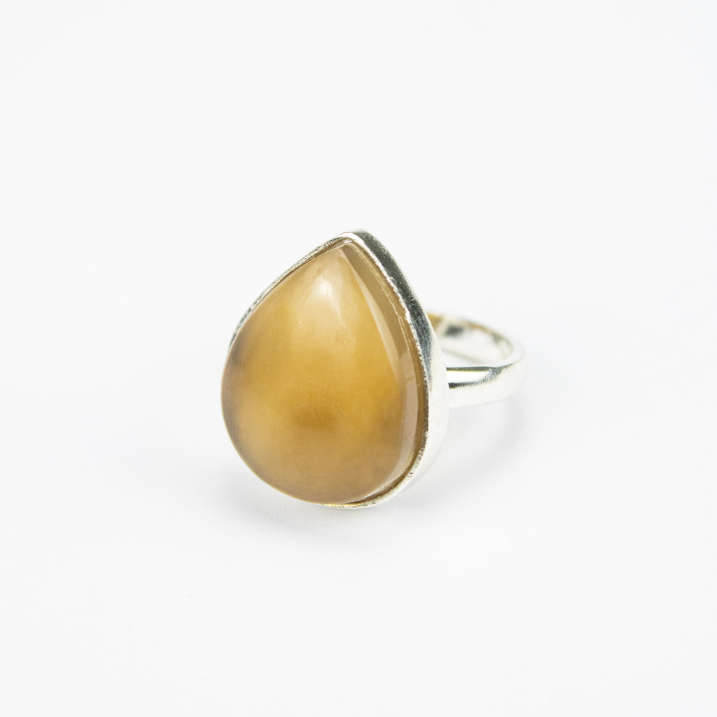 Afghan Champagne Brown Agate Jewelry Set in 925 Silver – Teardrop Pendant & Ring Set – Size 18 mm